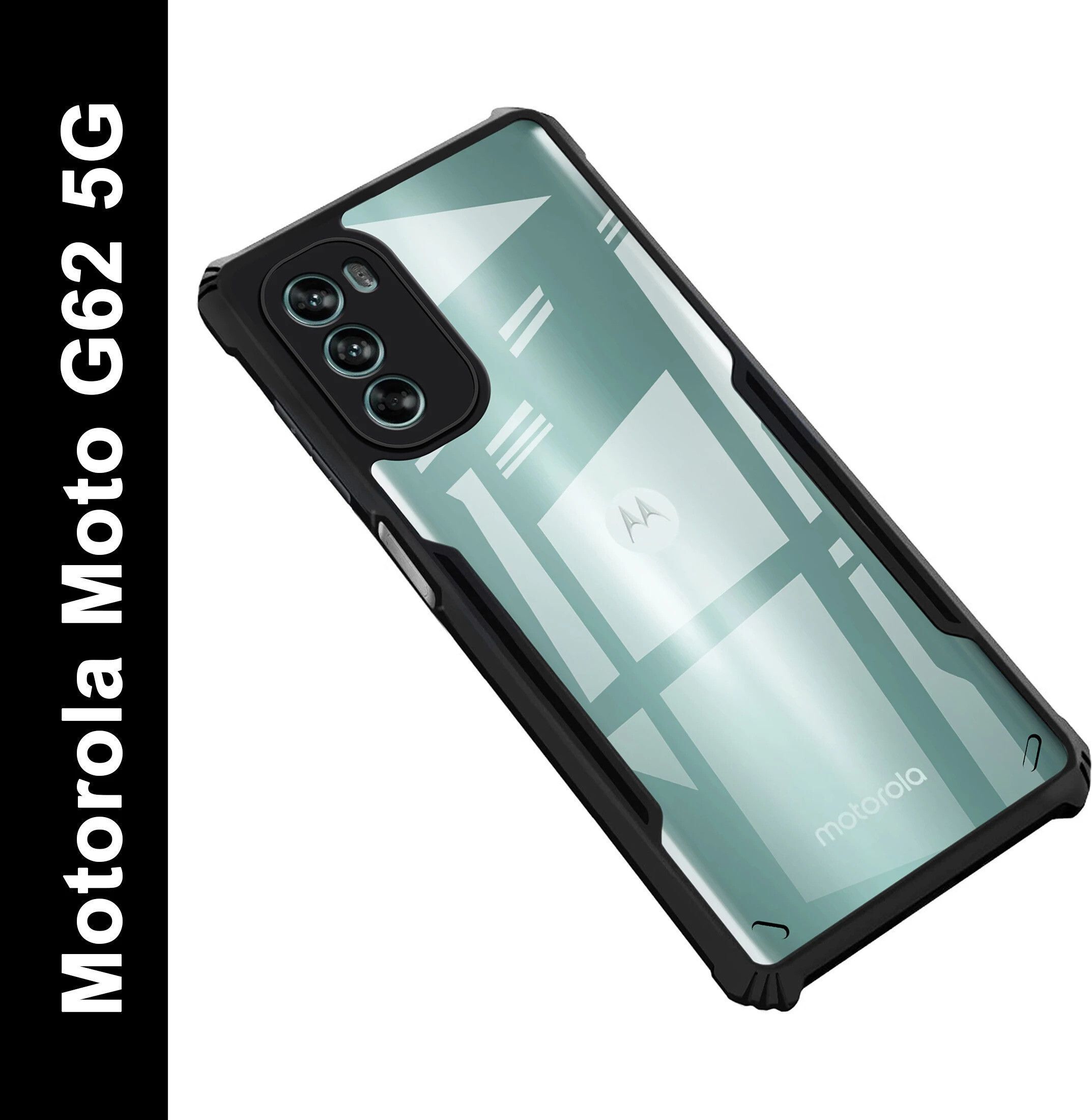 Micvir Back Cover for Motorola Moto G62 5G (Transparent, Black, Shock Proof, Polycarbonate, Pack of: 1)