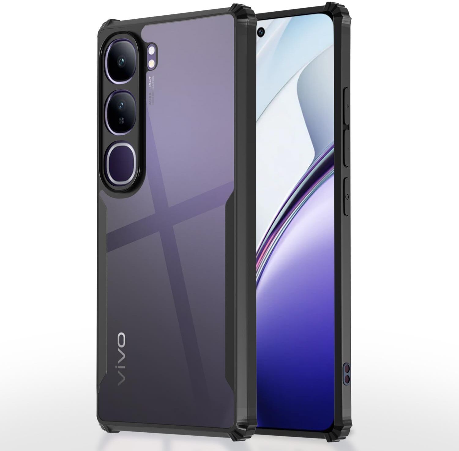 Micvir Back Cover for Vivo V40 Lite 5G (Transparent, Black, Shock Proof, Polycarbonate, Pack of: 1)