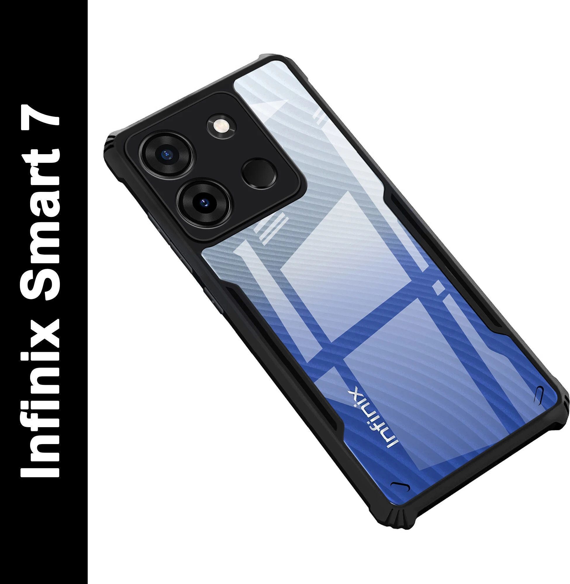 Micvir Back Cover for Infinix Smart 7 (Transparent, Black, Shock Proof, Polycarbonate, Pack of: 1)