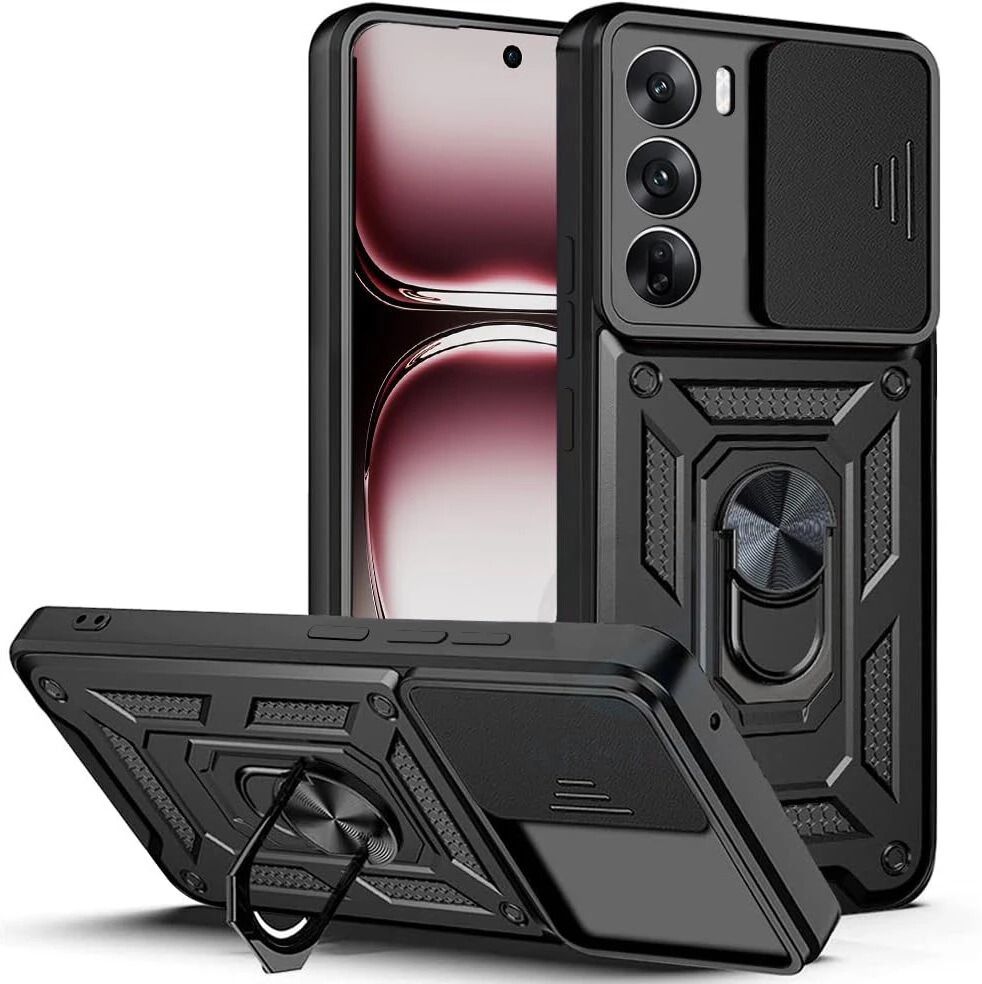 Micvir Back Cover for Oppo Reno 12 Pro 5G (Black, Shock Proof, Polycarbonate, Silicon, Pack of: 1)
