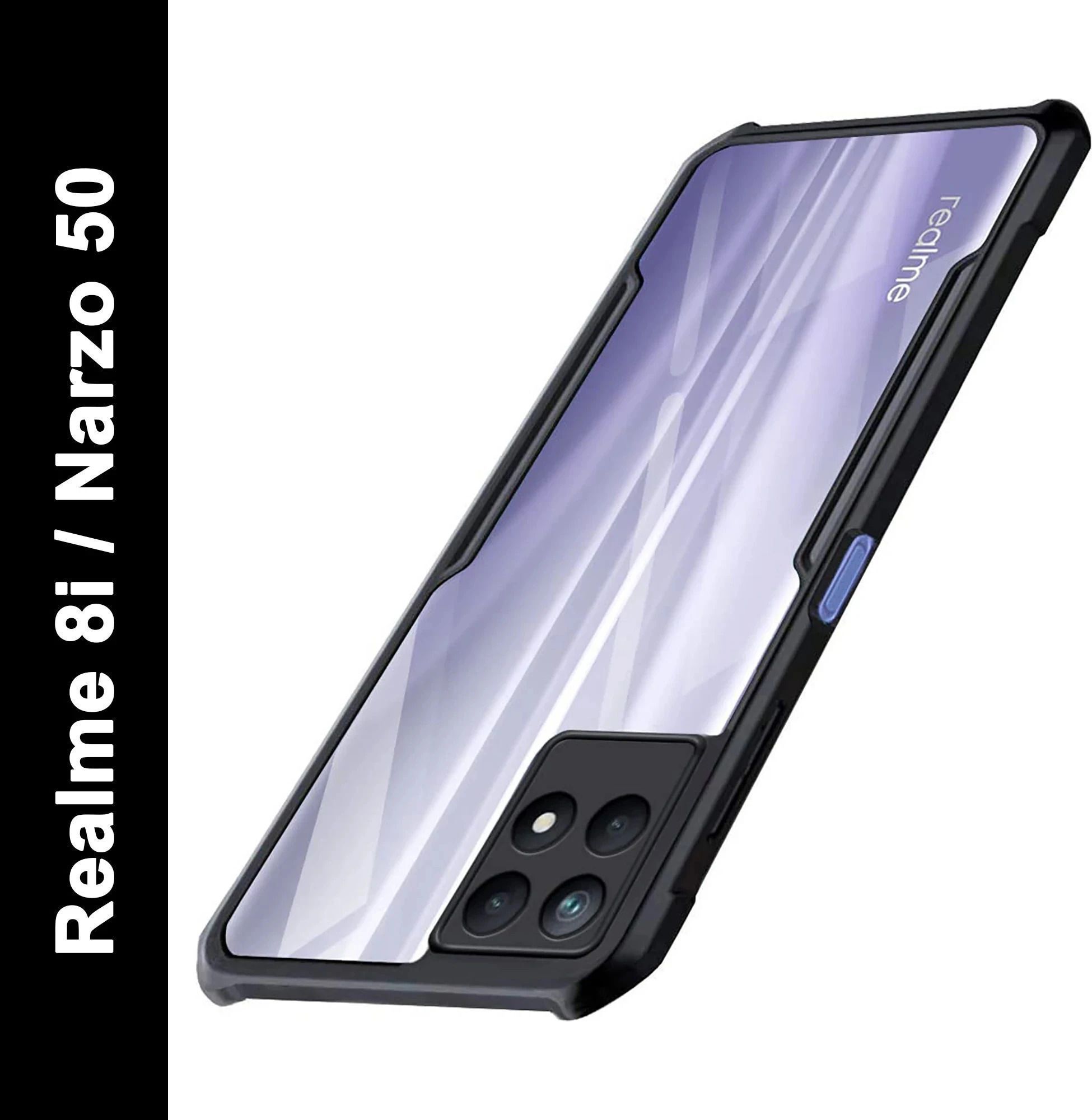 Micvir Back Cover for Realme 8i (Transparent, Black, Shock Proof, Polycarbonate, Pack of: 1)