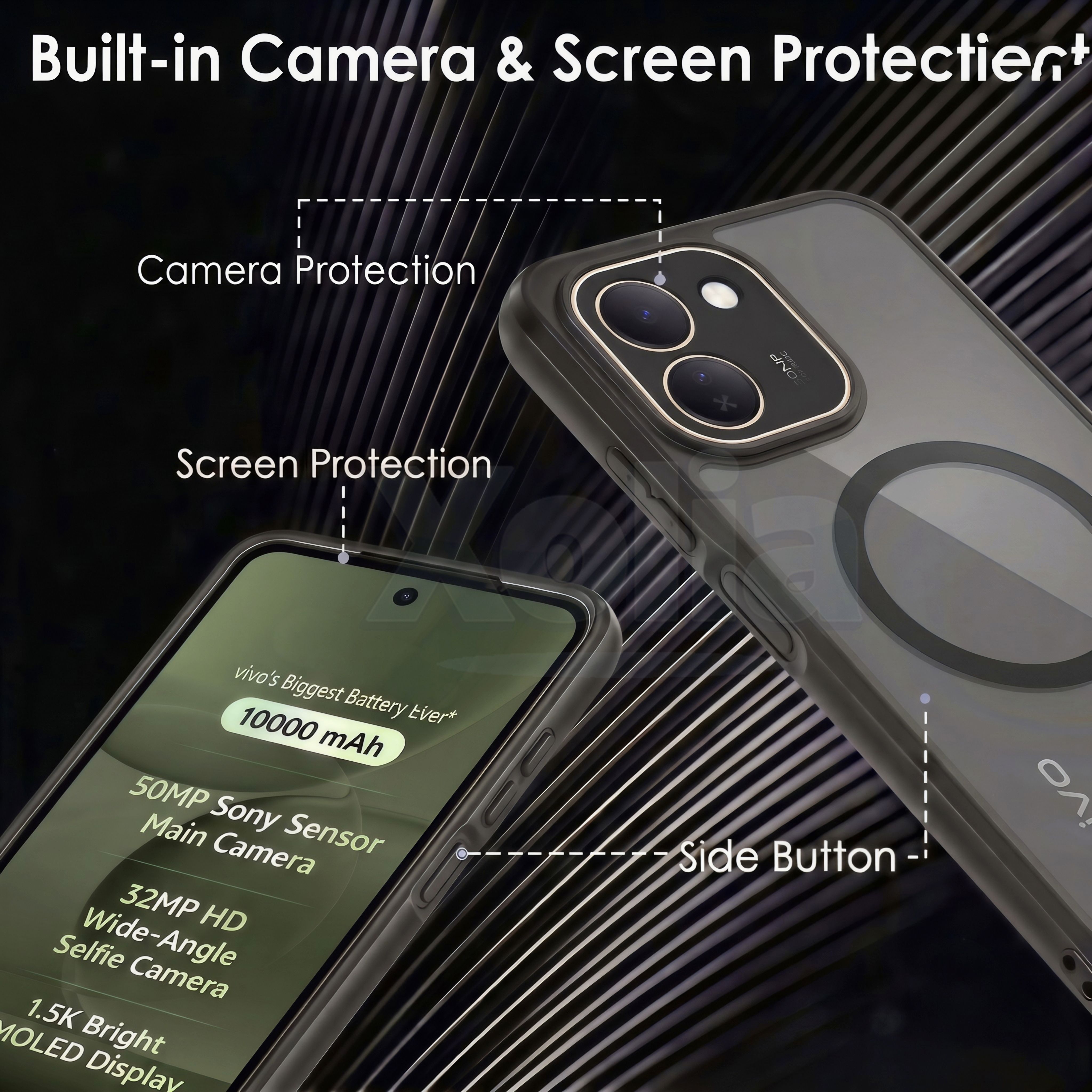Xolia Back Cover for vivo S2 FE 5G (Black, Shock Proof, Polycarbonate, Silicon, Pack of: 1) — image 3 of 4