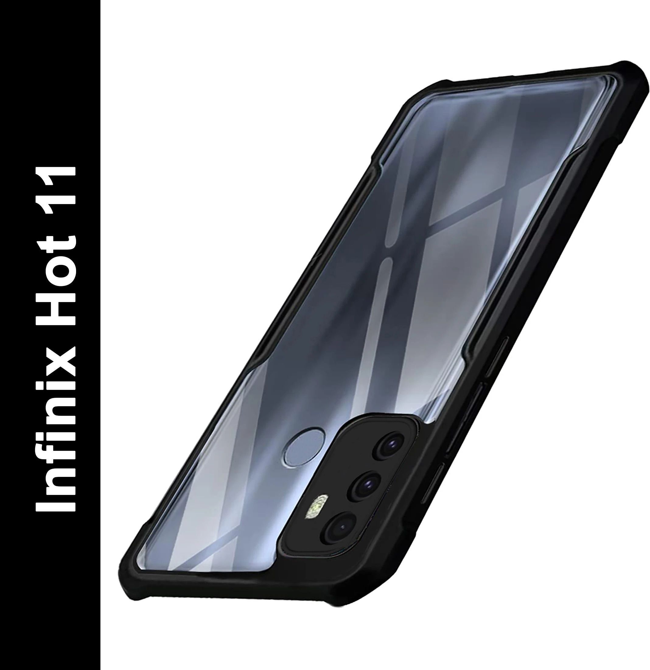 Micvir Back Cover for Infinix Hot 11 (Transparent, Black, Shock Proof, Polycarbonate, Pack of: 1)