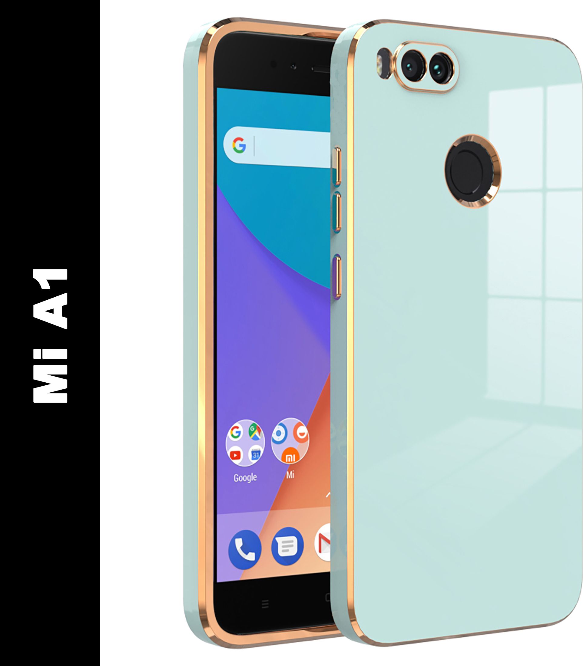 Micvir Back Cover for Mi A1, Mi A1 Old Version (Green, Electroplated, Silicon, Pack of: 1)