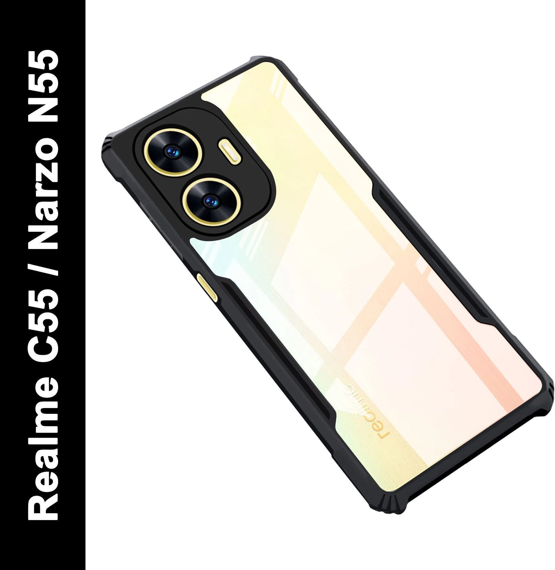 Micvir Back Cover for Realme C55 (Transparent, Black, Shock Proof, Polycarbonate, Pack of: 1)