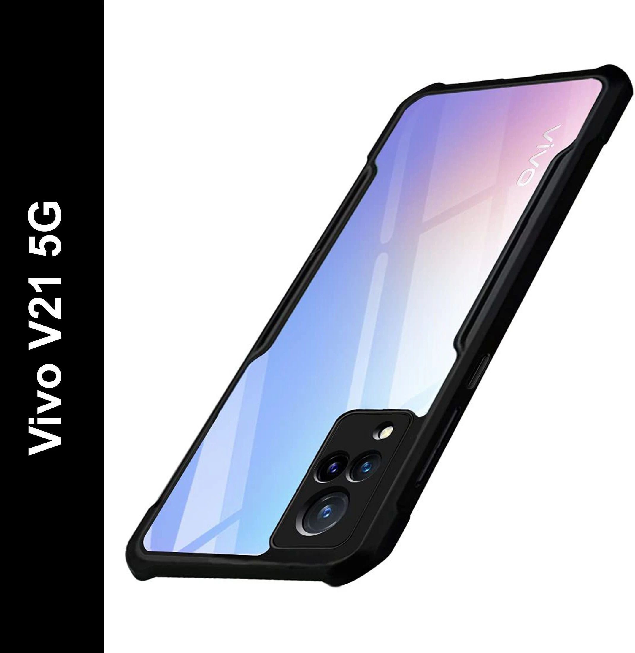 Micvir Back Cover for Vivo V21 5G (Transparent, Black, Shock Proof, Polycarbonate, Pack of: 1)
