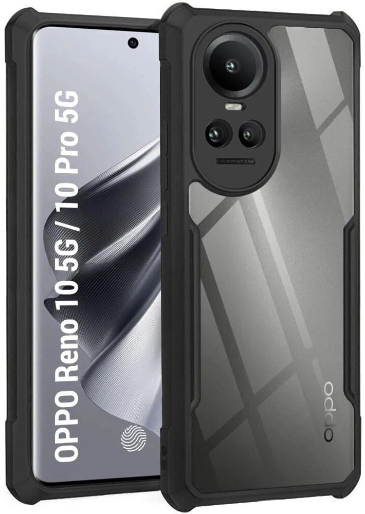 Micvir Back Cover for Oppo Reno 10 Pro 5G (Transparent, Black, Shock Proof, Polycarbonate, Pack of: 1)