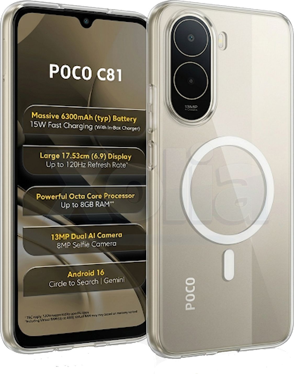 Xolia Anti Yellow Back Cover for Poco C81 5G (Transparent, Anti-Yellow, Polycarbonate, Pack of: 1)