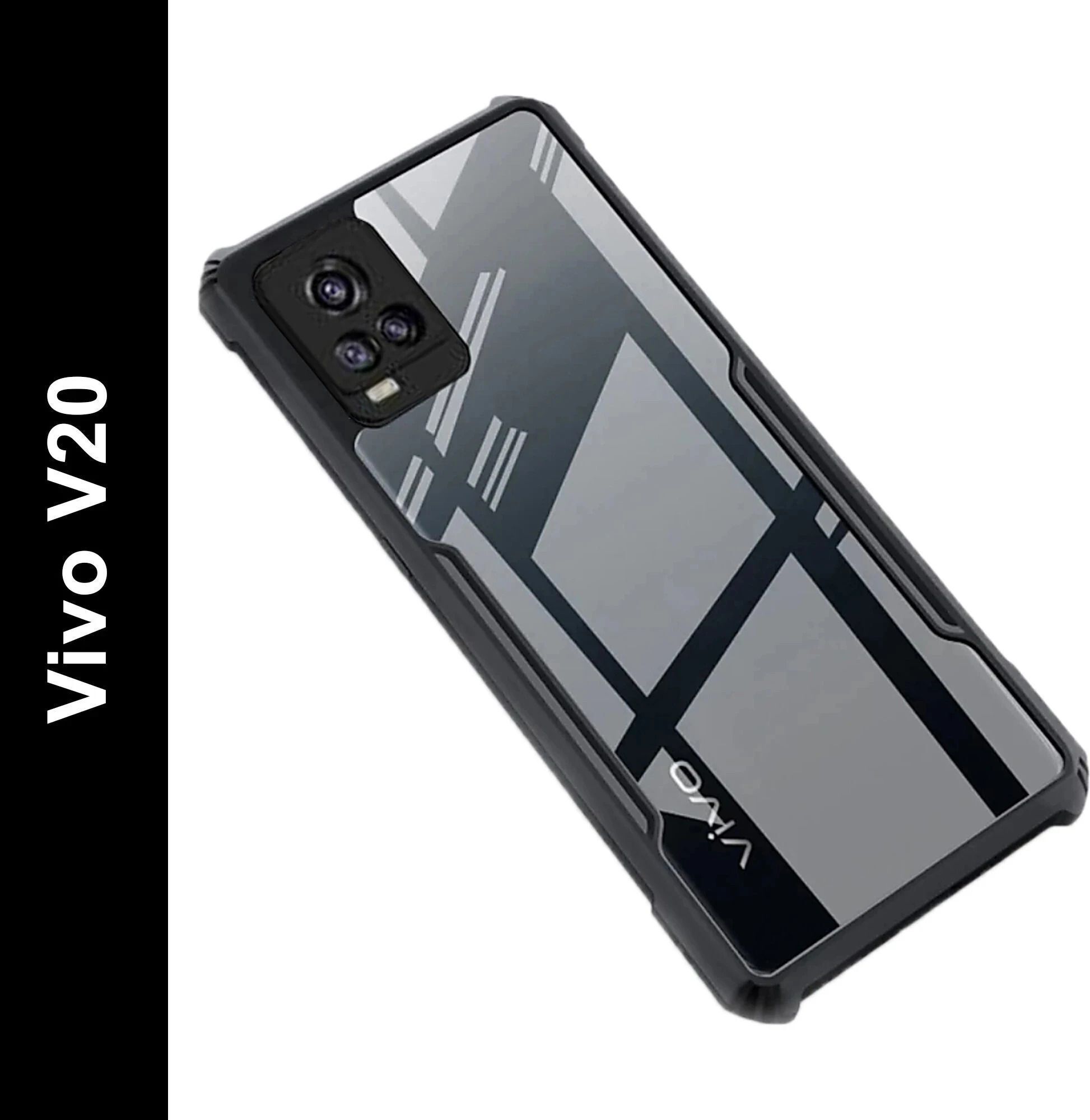 Micvir Back Cover for Vivo V20 (Transparent, Black, Shock Proof, Polycarbonate, Pack of: 1)