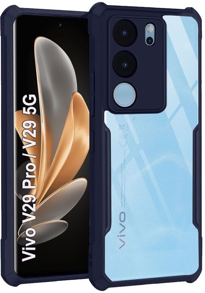 Micvir Back Cover for vivo V29 5G (Transparent, Blue, Shock Proof, Polycarbonate, Pack of: 1)