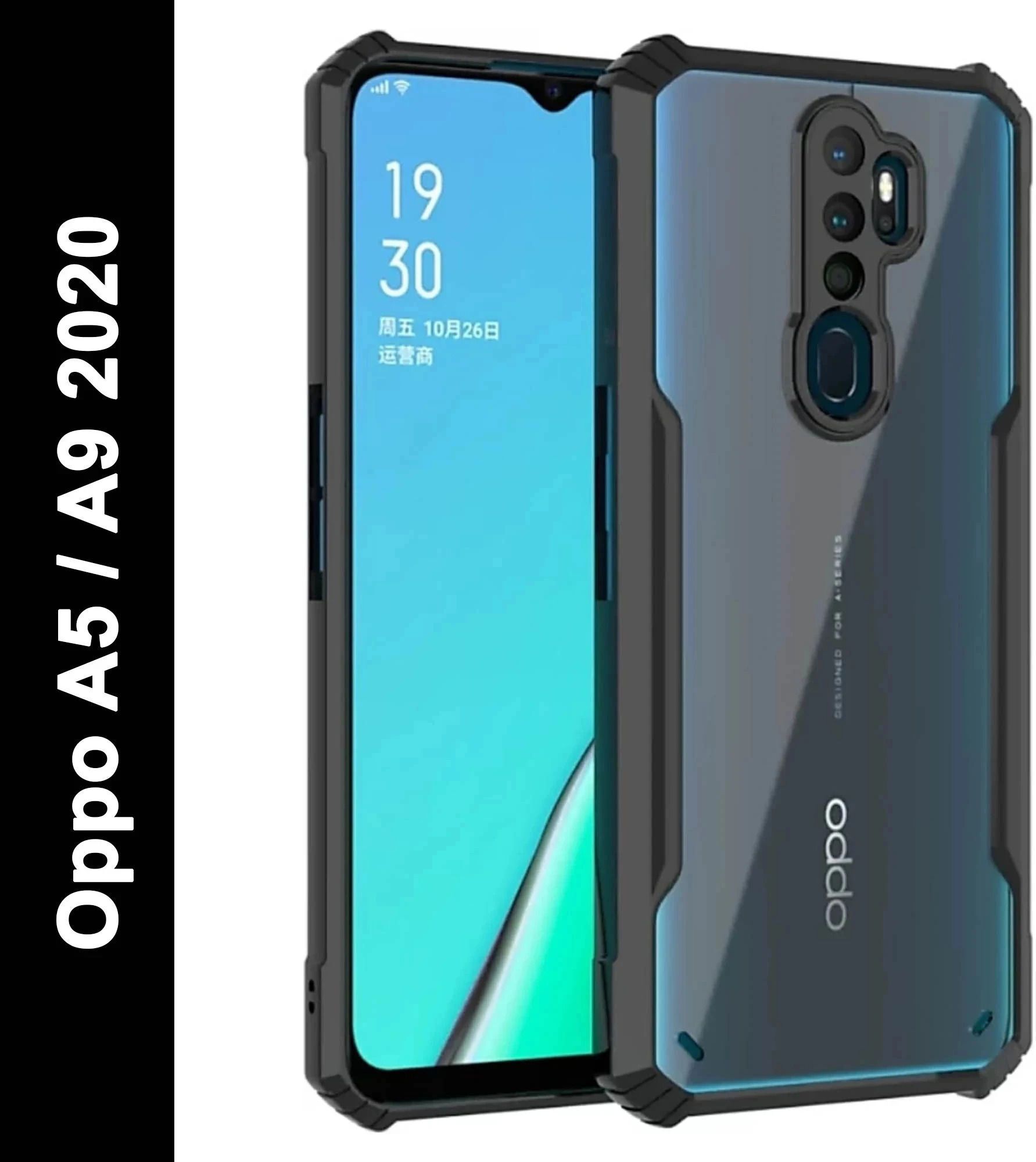 Micvir Back Cover for Oppo A9 2020 (Transparent, Black, Shock Proof, Polycarbonate, Pack of: 1)
