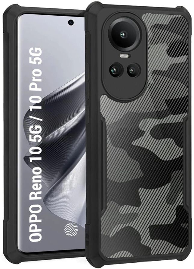 Micvir Back Cover for OPPO Reno 10, Oppo Reno 10 Pro 5G (Transparent, Black, Camera Bump Protector, Plastic, Silicon, Pack of: 1)