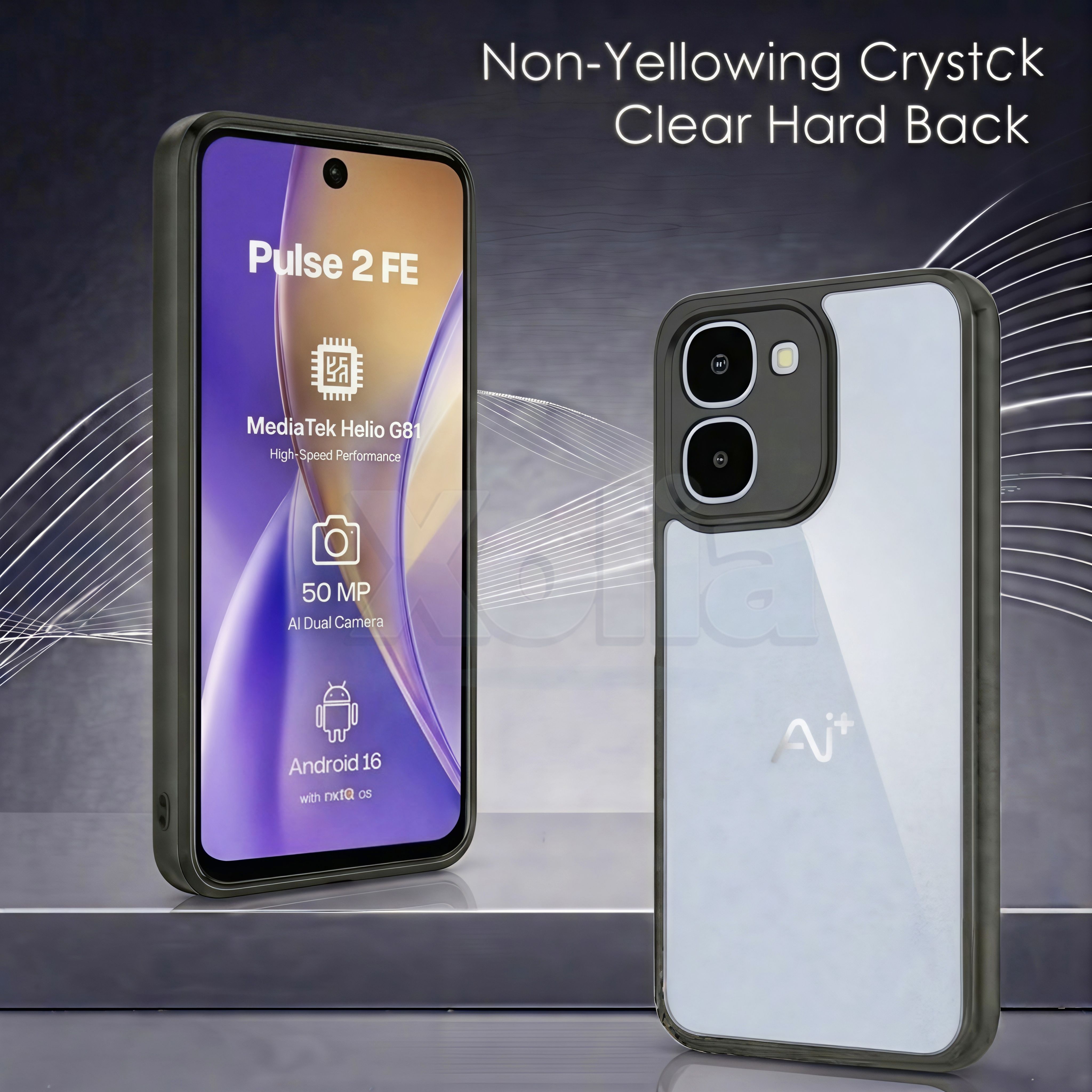 Xolia Back Cover for Ai+ Pulse 2 FE (Transparent, Black, Shock Proof, Plastic, Silicon, Pack of: 1) — image 2 of 4