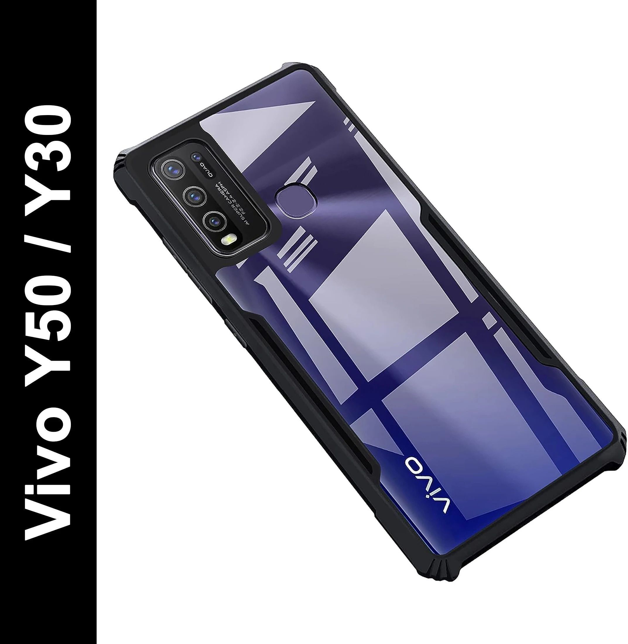 Micvir Back Cover for Vivo Y50|Y30 (Transparent, Black, Shock Proof, Polycarbonate, Pack of: 1)