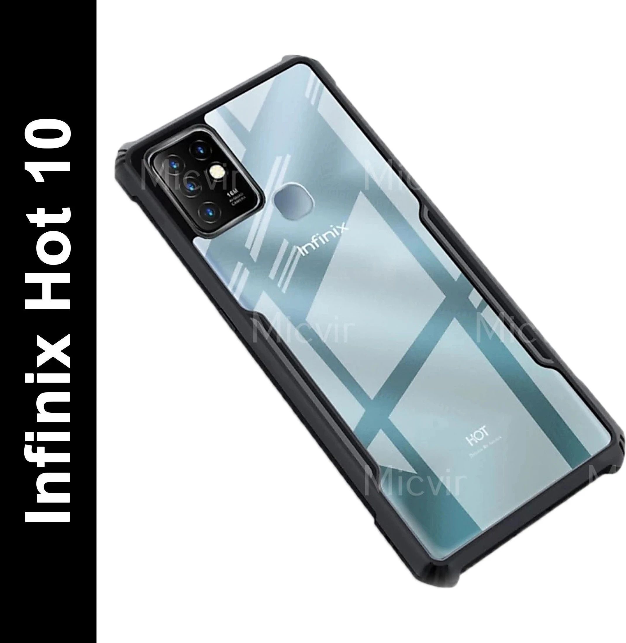 Micvir Back Cover for Infinix Hot 10 (Transparent, Black, Shock Proof, Polycarbonate, Pack of: 1)