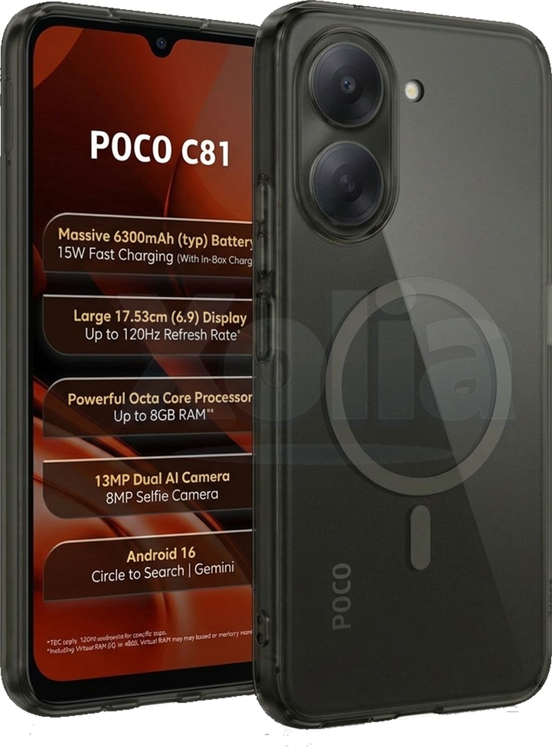 Xolia Anti Yellow Back Cover for Poco C81 5G (Black, Anti-Yellow, Polycarbonate, Pack of: 1)