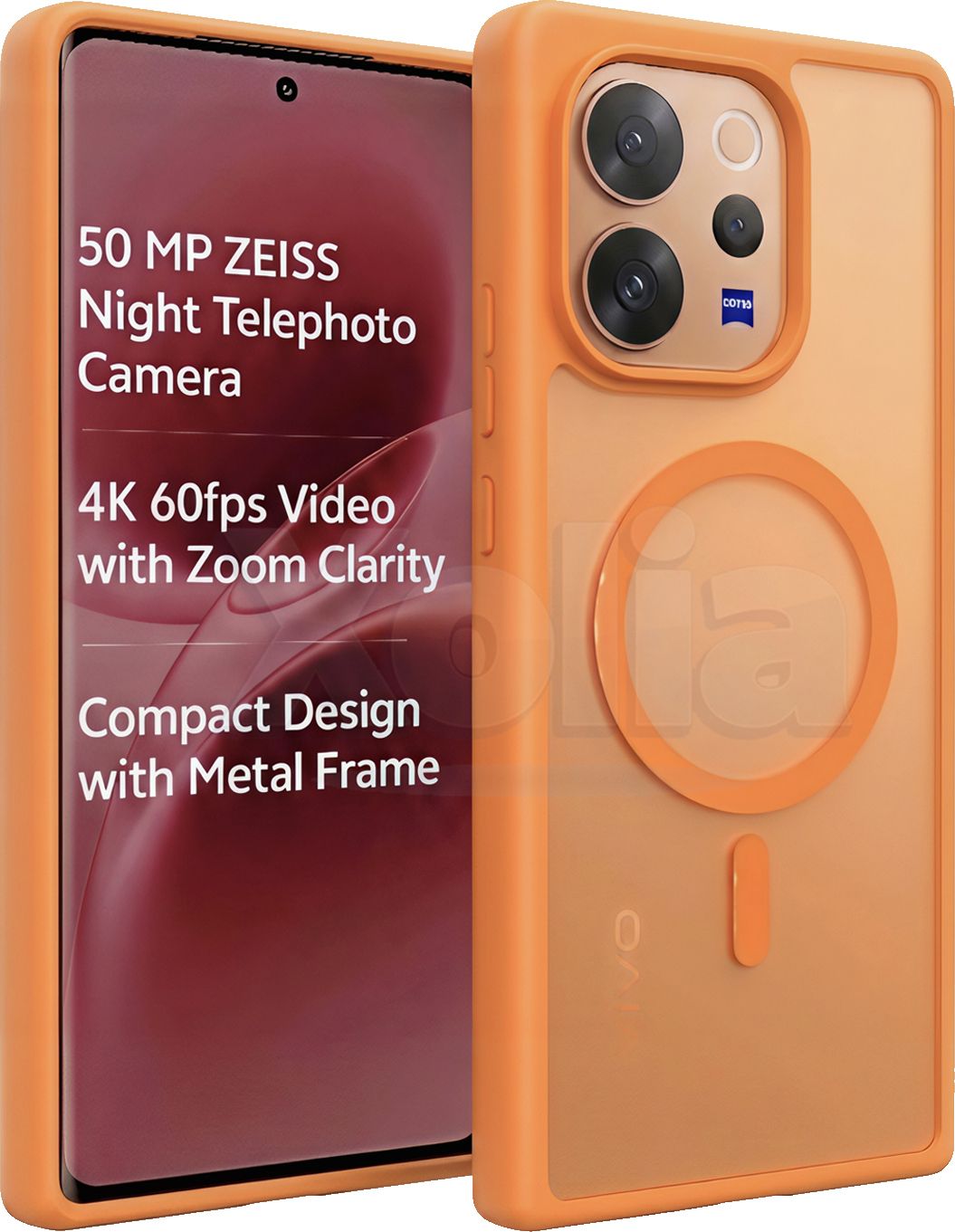 Xolia Back Cover for Vivo V70 5G (Orange, Shock Proof, Polycarbonate, Silicon, Pack of: 1)
