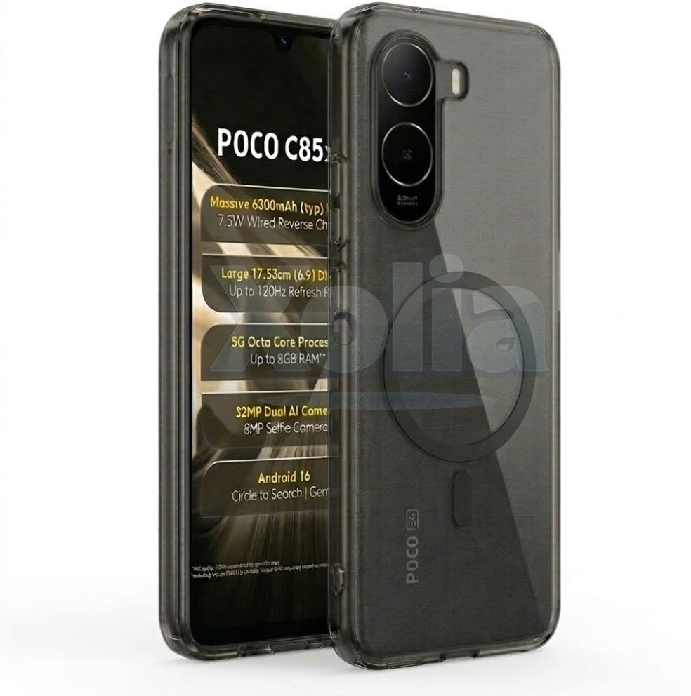 Xolia Anti Yellow Back Cover for Poco C85x 5G (Black, Anti-Yellow, Polycarbonate, Pack of: 1)