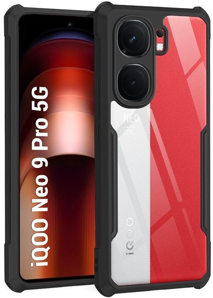 Micvir Back Cover for iQOO Neo 9 Pro 5G (Transparent, Black, Shock Proof, Polycarbonate, Pack of: 1)