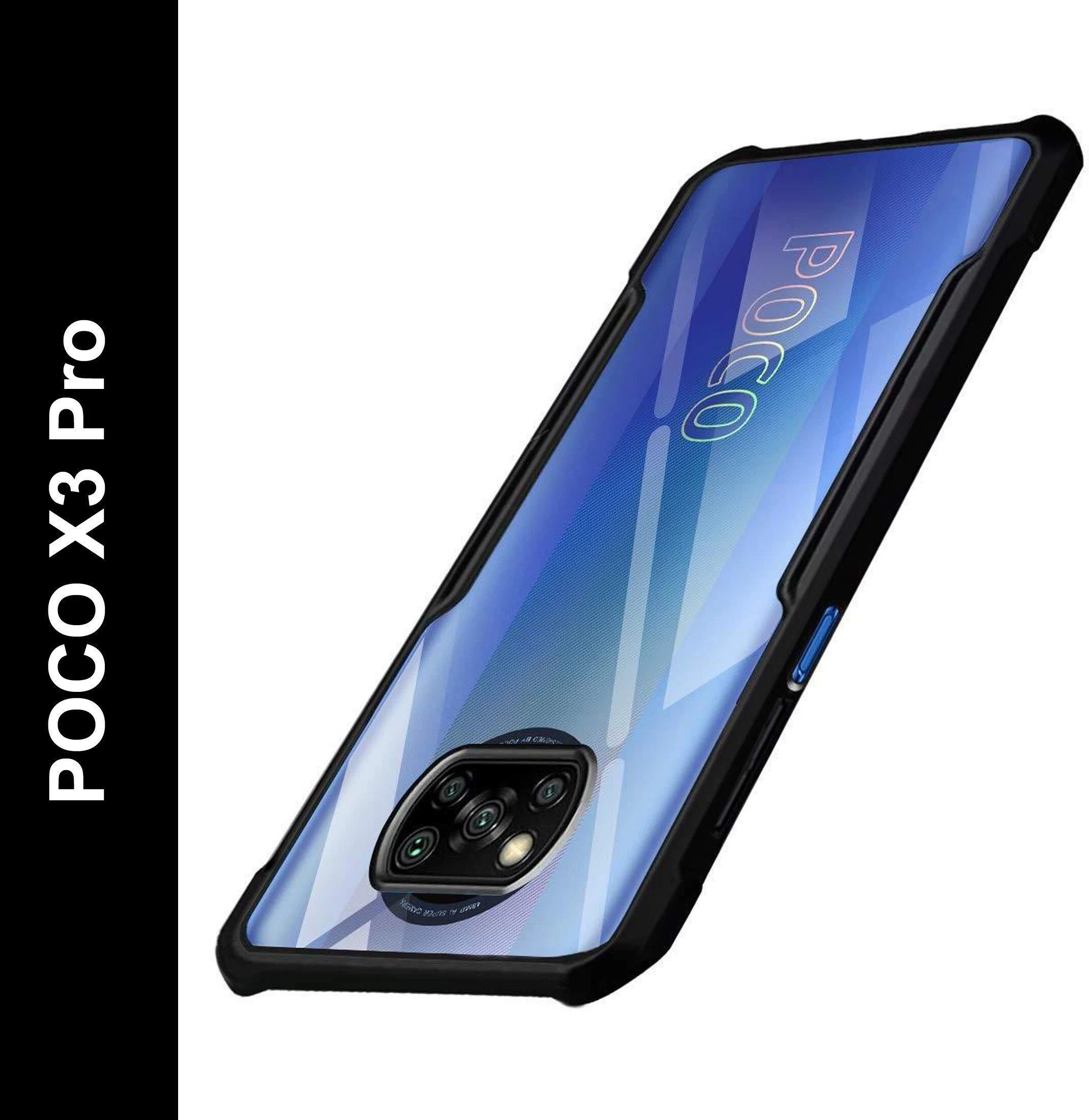 Micvir Back Cover for Poco X3 Pro (Transparent, Black, Shock Proof, Polycarbonate, Pack of: 1)