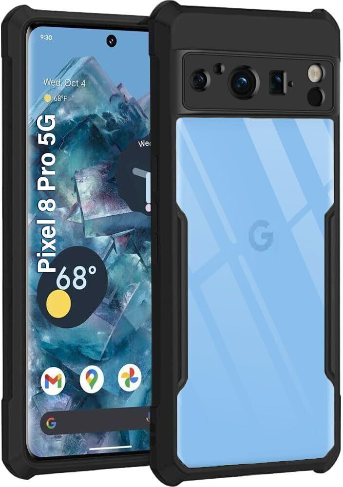 Micvir Back Cover for Google Pixel 8 Pro (Transparent, Black, Shock Proof, Polycarbonate, Pack of: 1)