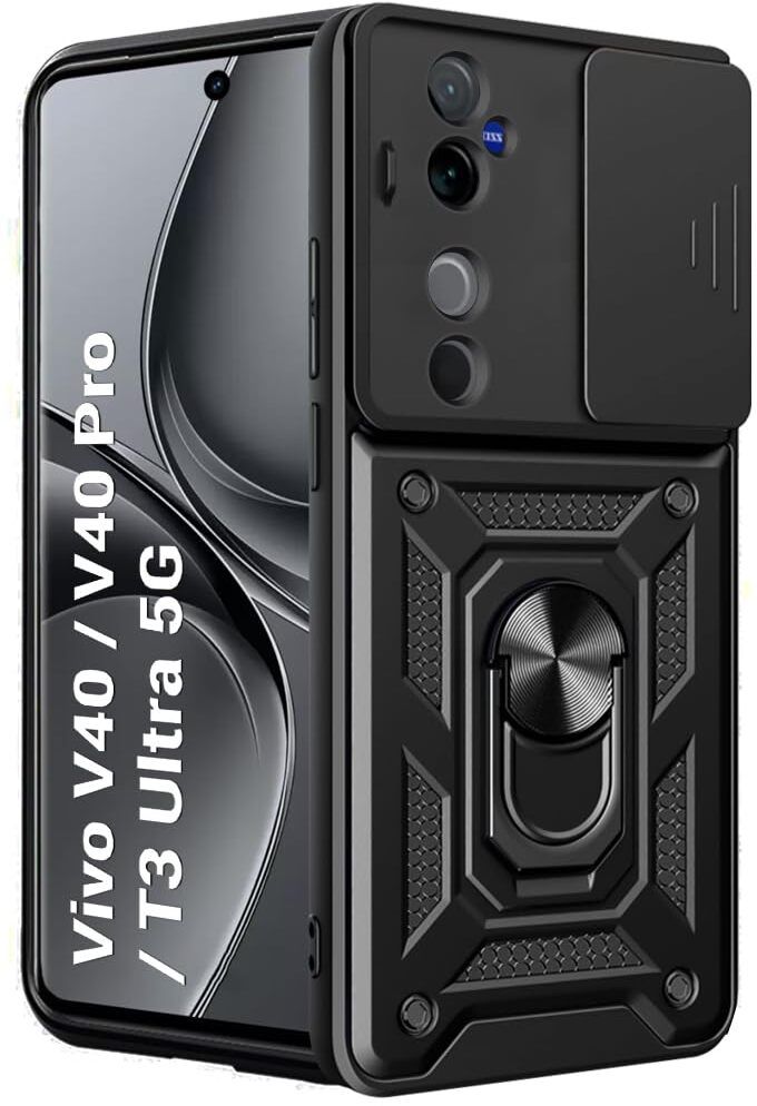 Micvir Back Cover for vivo V40 5G (Black, Shock Proof, Polycarbonate, Silicon, Pack of: 1)