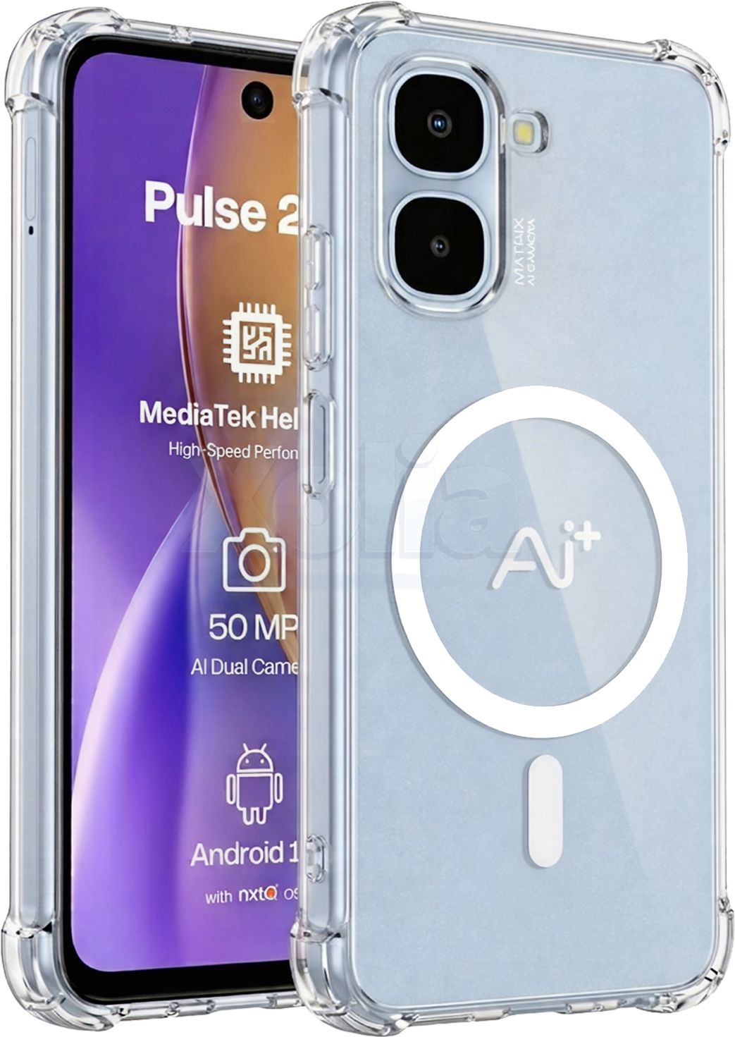 Xolia Back Cover for Ai+ Pulse 2 FE (Transparent, Shock Proof, Polycarbonate, Silicon, Pack of: 1)