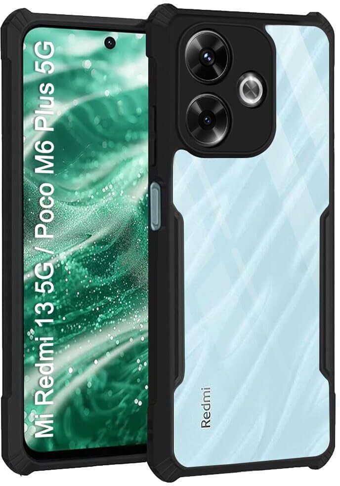 Micvir Back Cover for POCO M6 Plus 5G (Transparent, Black, Shock Proof, Polycarbonate, Pack of: 1)