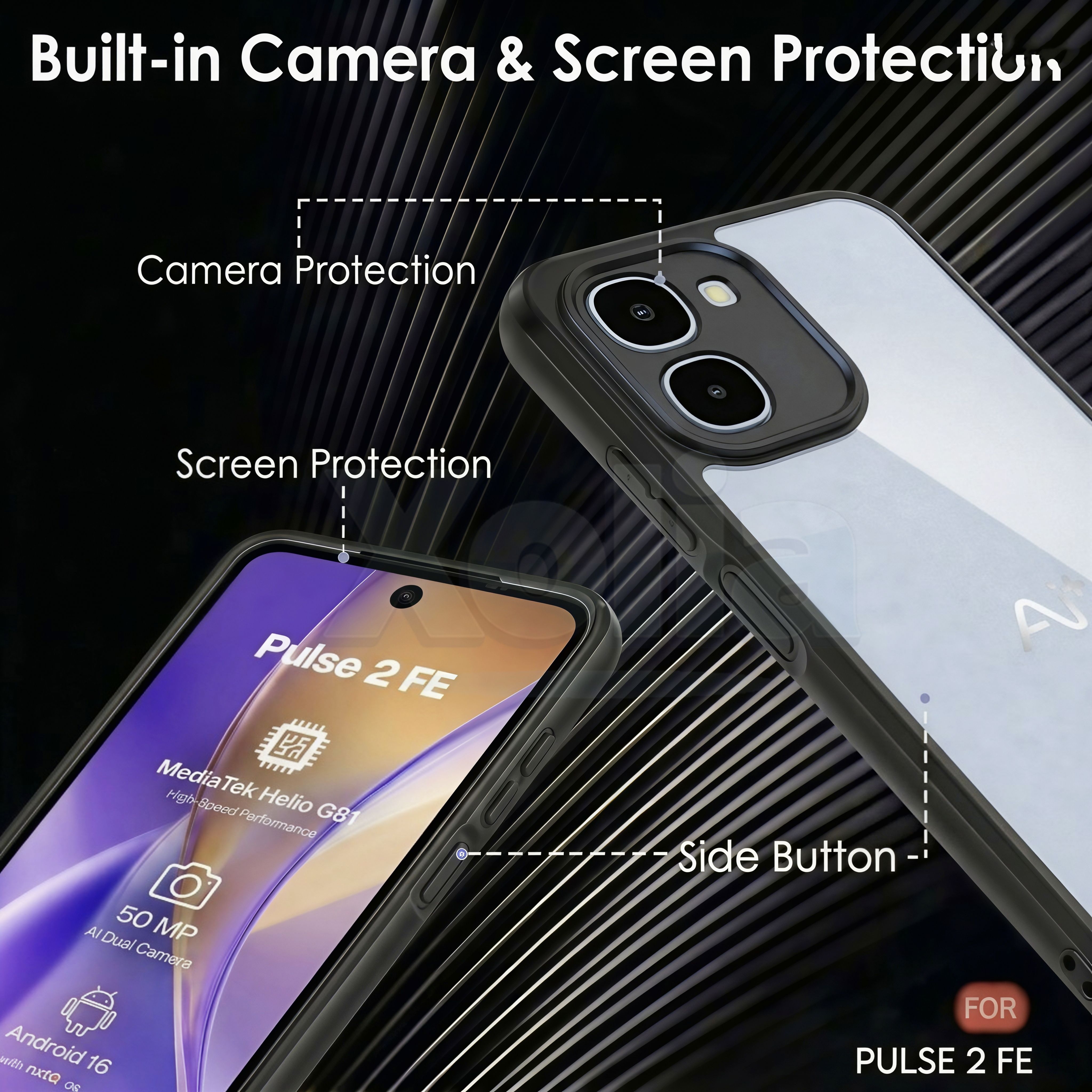 Xolia Back Cover for Ai+ Pulse 2 FE (Transparent, Black, Shock Proof, Plastic, Silicon, Pack of: 1) — image 3 of 4