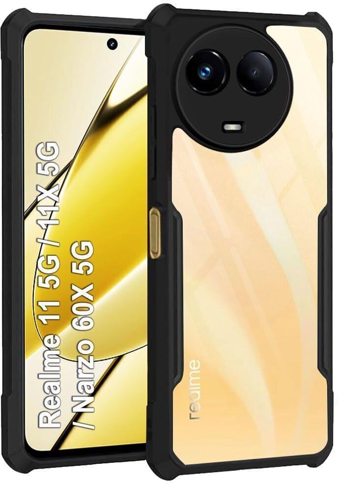 Micvir Back Cover for Realme 11X 5G (Transparent, Black, Shock Proof, Polycarbonate, Pack of: 1)