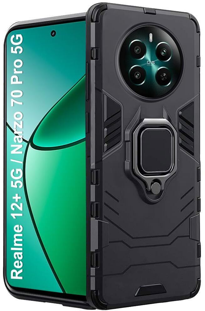 Micvir Back Cover for Realme 12 Plus 5G (Transparent, Black, Shock Proof, Plastic, Silicon, Pack of: 1)