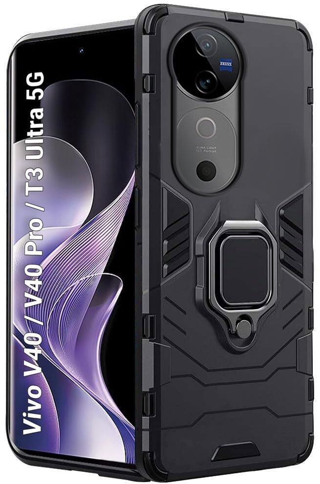 Micvir Back Cover for vivo V40 5G (Transparent, Black, Shock Proof, Plastic, Silicon, Pack of: 1)