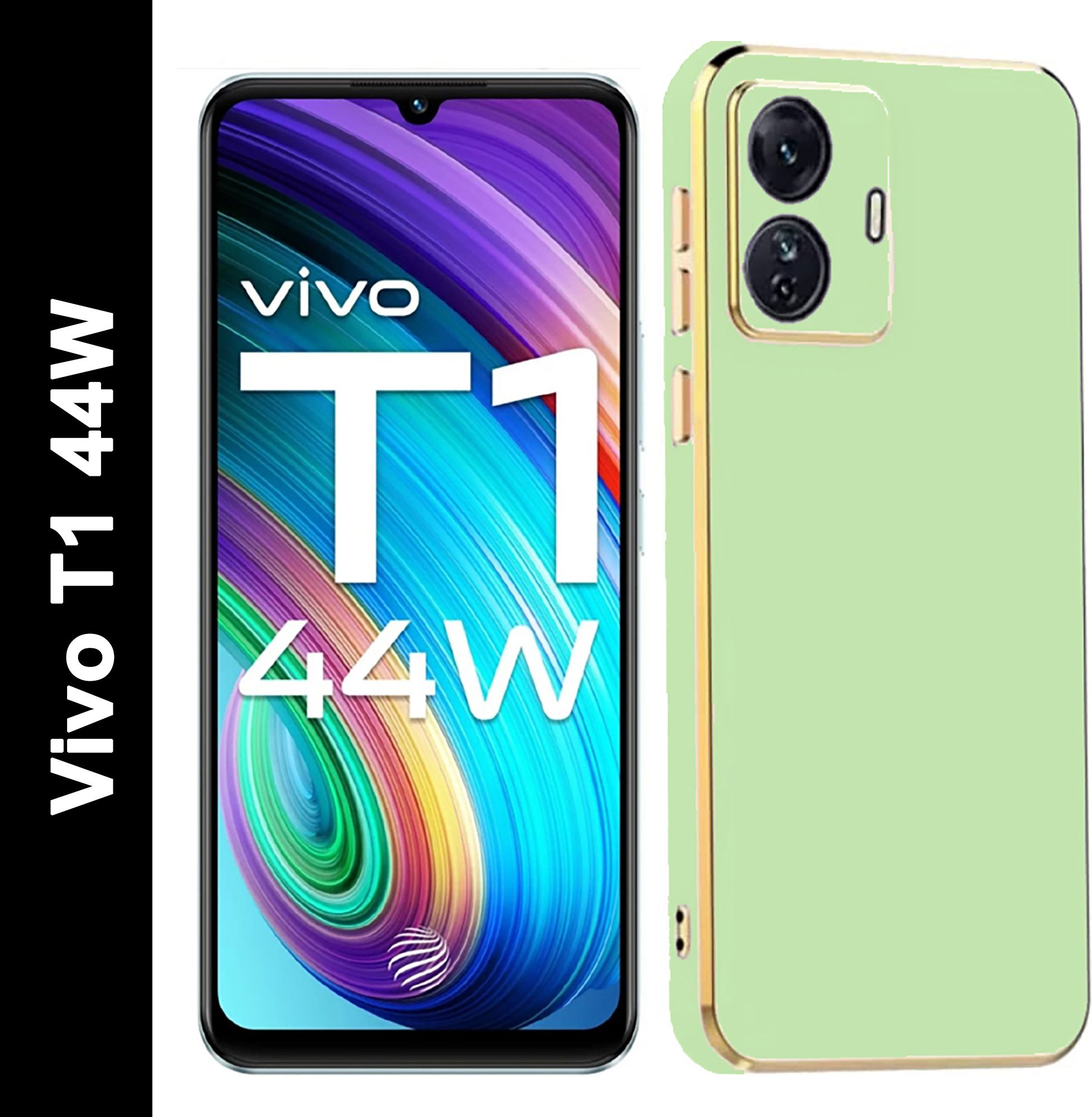 Micvir Back Cover for Vivo T1 44W (Green, Silicon, Pack of: 1)
