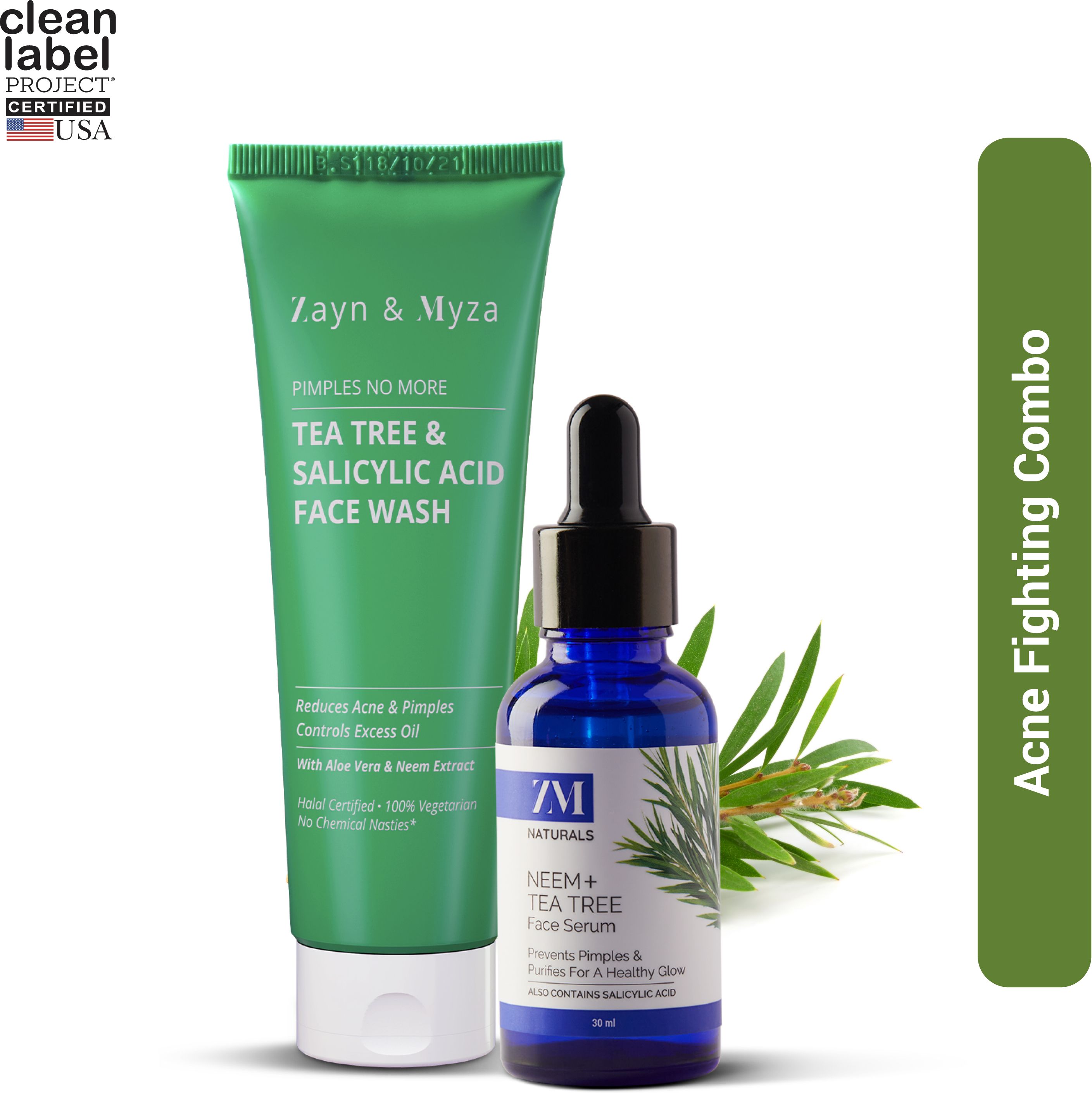 ZM Tea Tree & Salicylic Acid Foaming Face Wash & Face Serum For Men, Reduces Acne, Pimples, For all Skin Types,