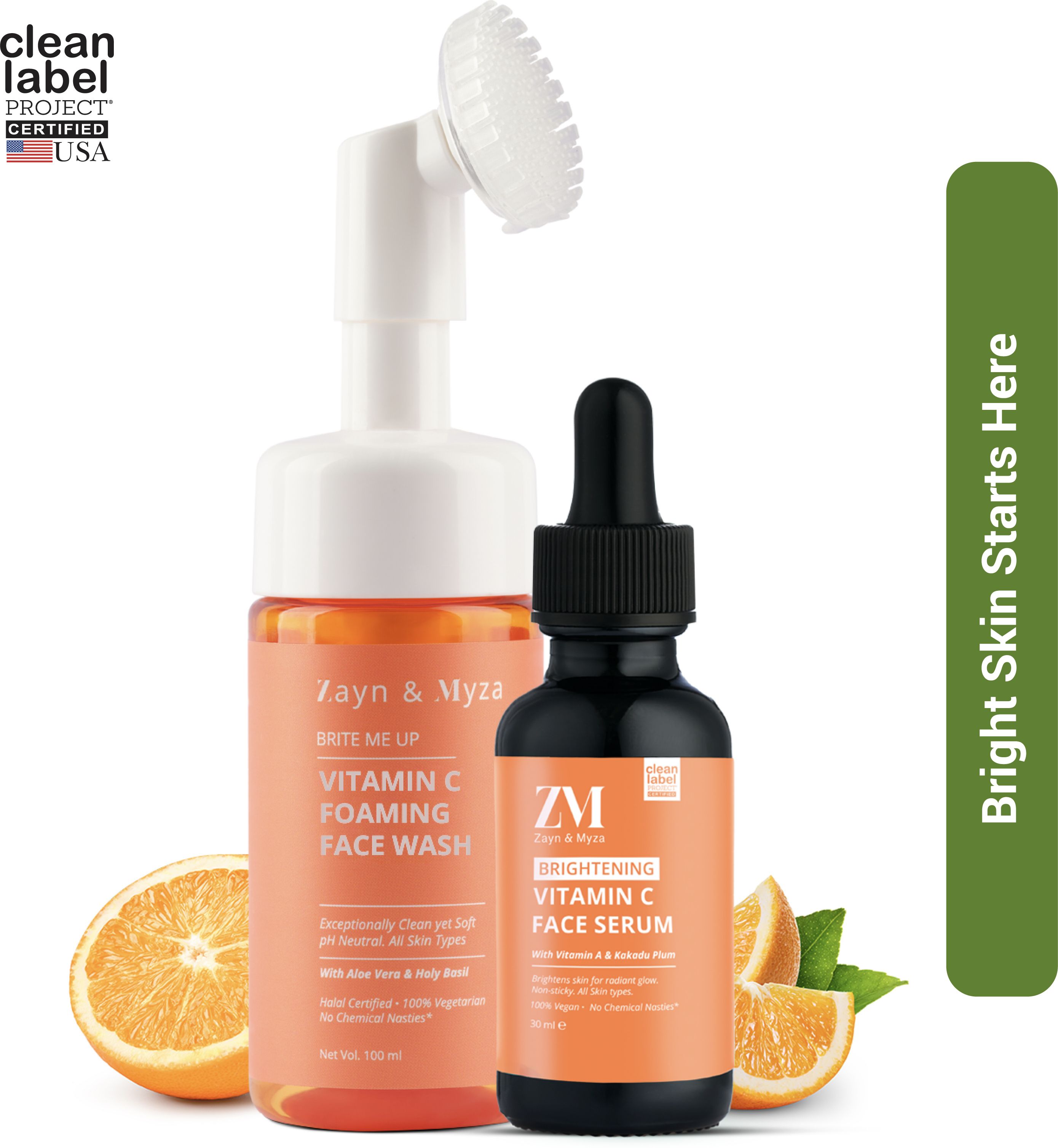 ZM Vitamin C Foaming Face wash & Face Serum for Brightening | For glowing skin | Revives dull skin | Fades pigmentation & dark spots | For all skin types | Pack of 2