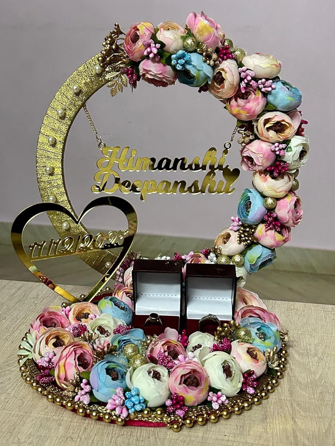 Customize Engagement Ring platter with beautiful Floral work