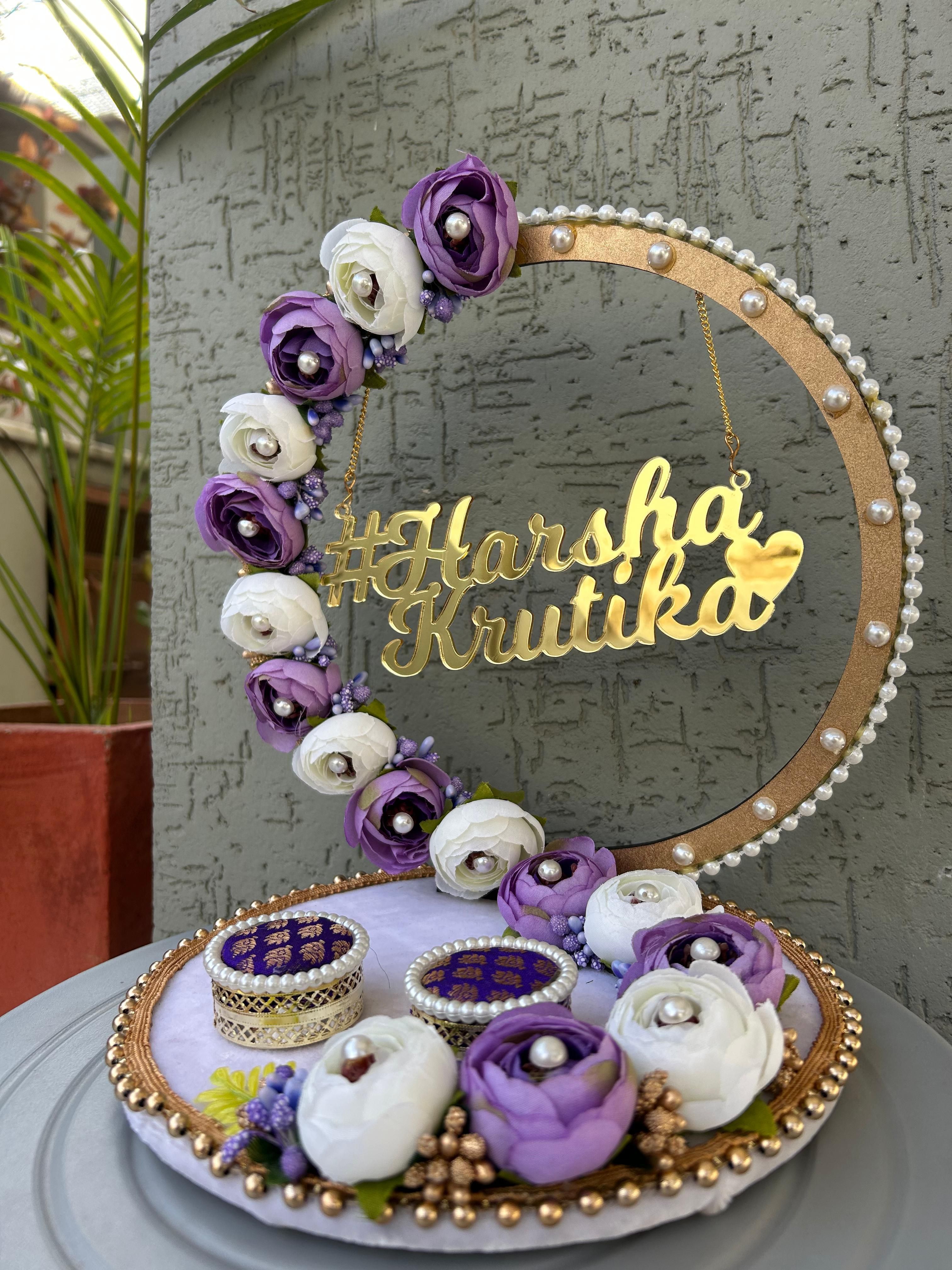 Engagement Ring platter with Customize name beautiful Floral work