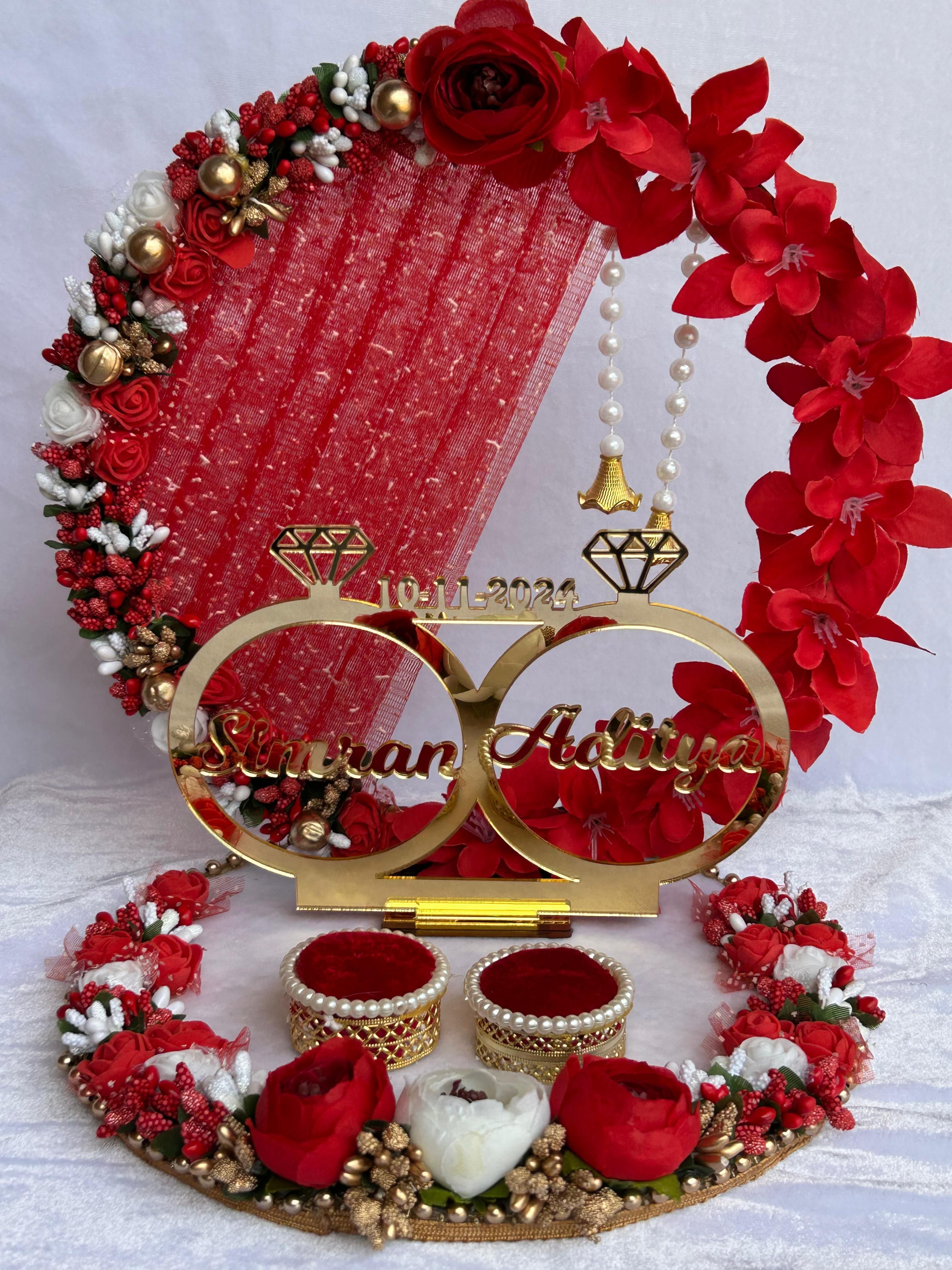 Engagement Ring platter with Customize name beautiful Floral work