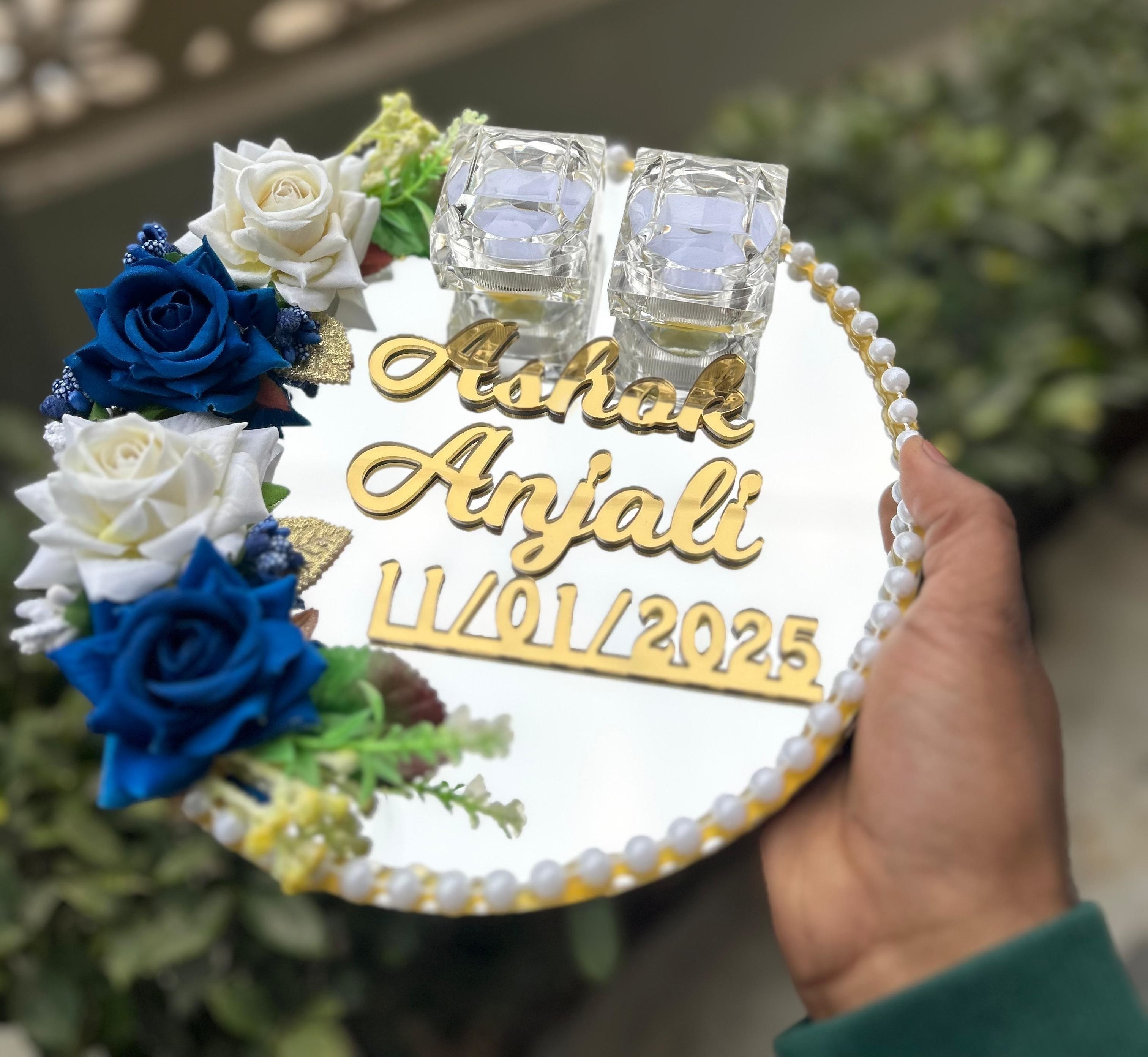 Engagement Ring platter with Customize name beautiful Floral work