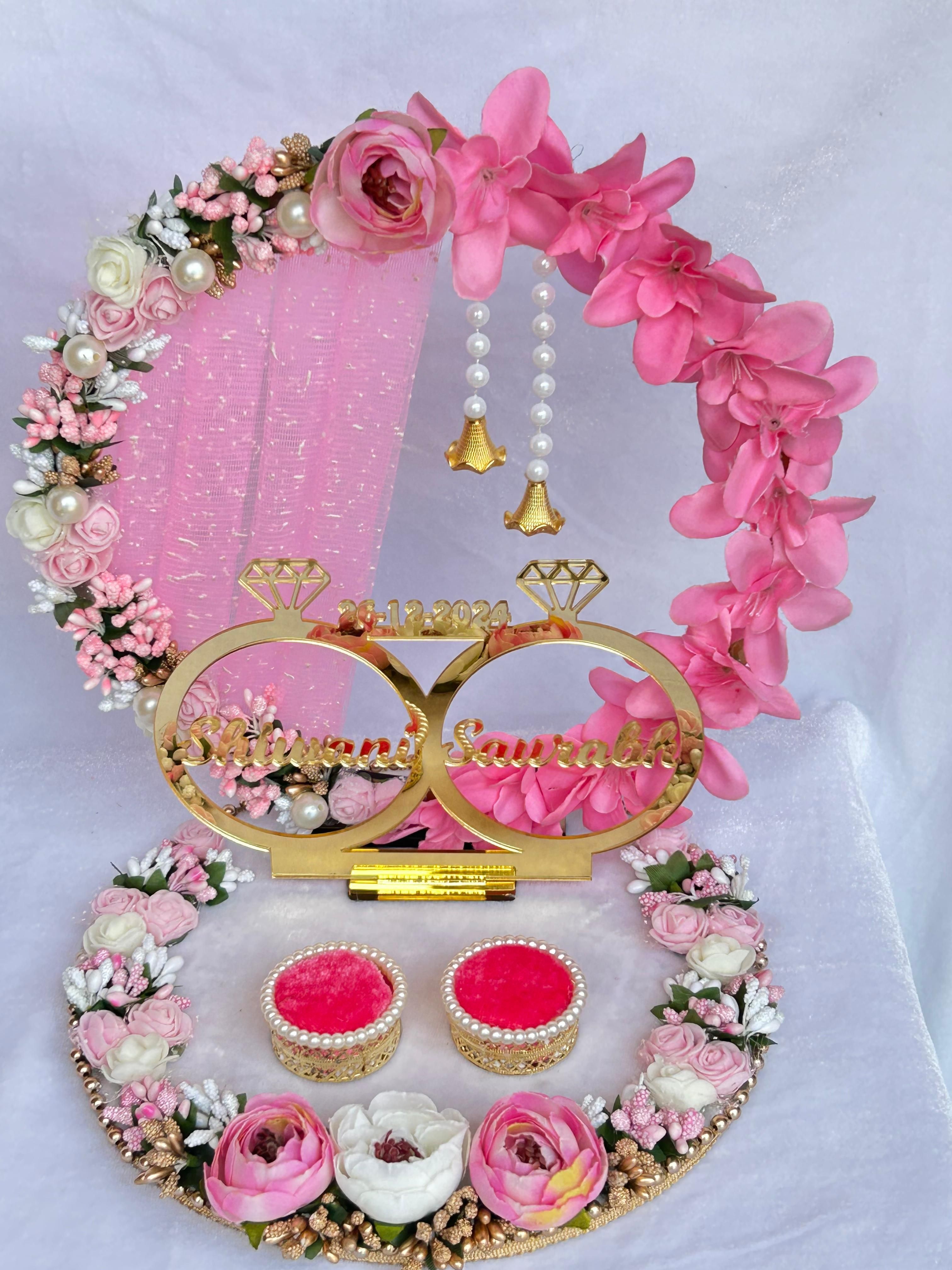 Engagement Ring platter with Customize name beautiful Floral work