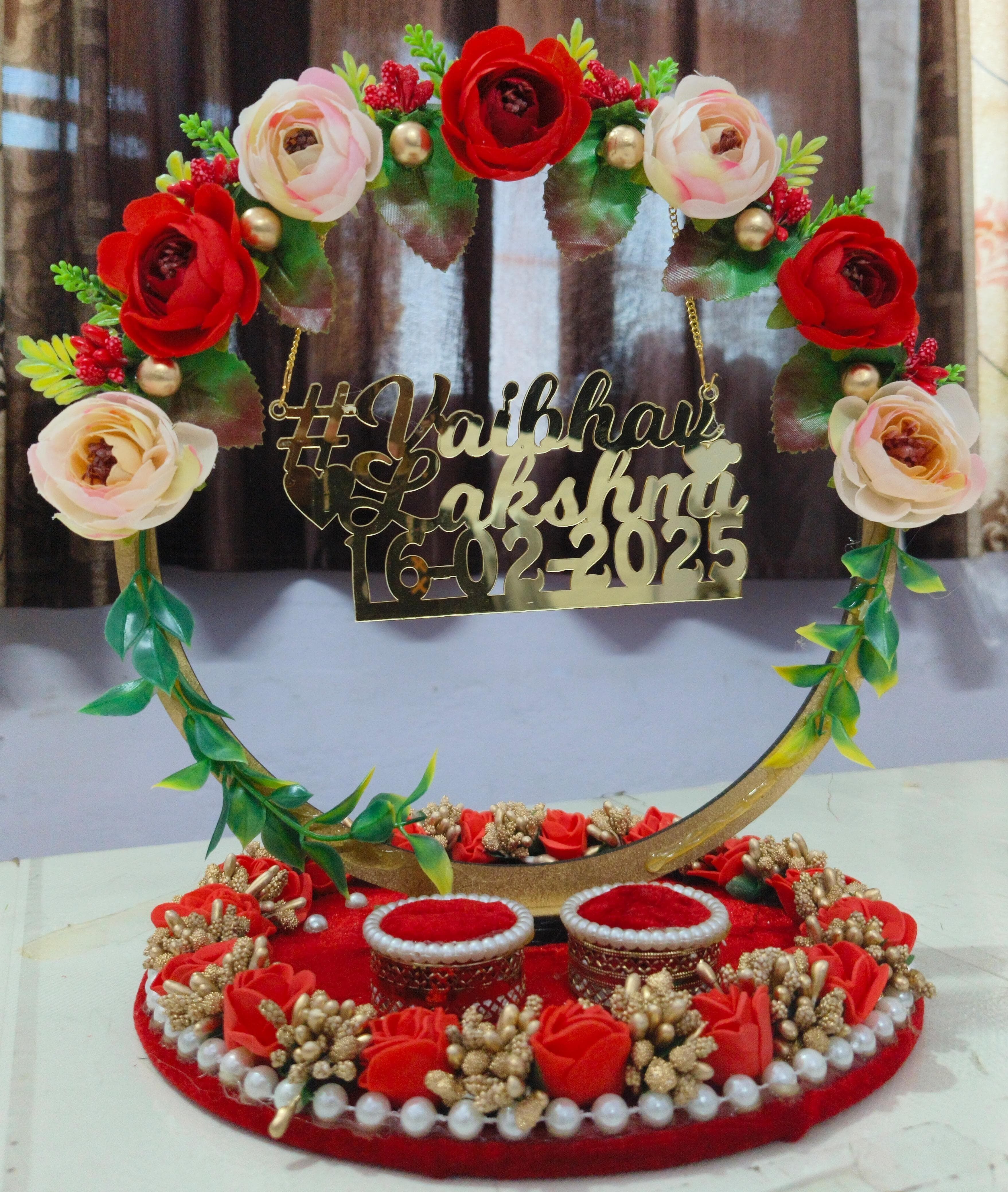 Engagement Ring platter with Customize name beautiful Floral work