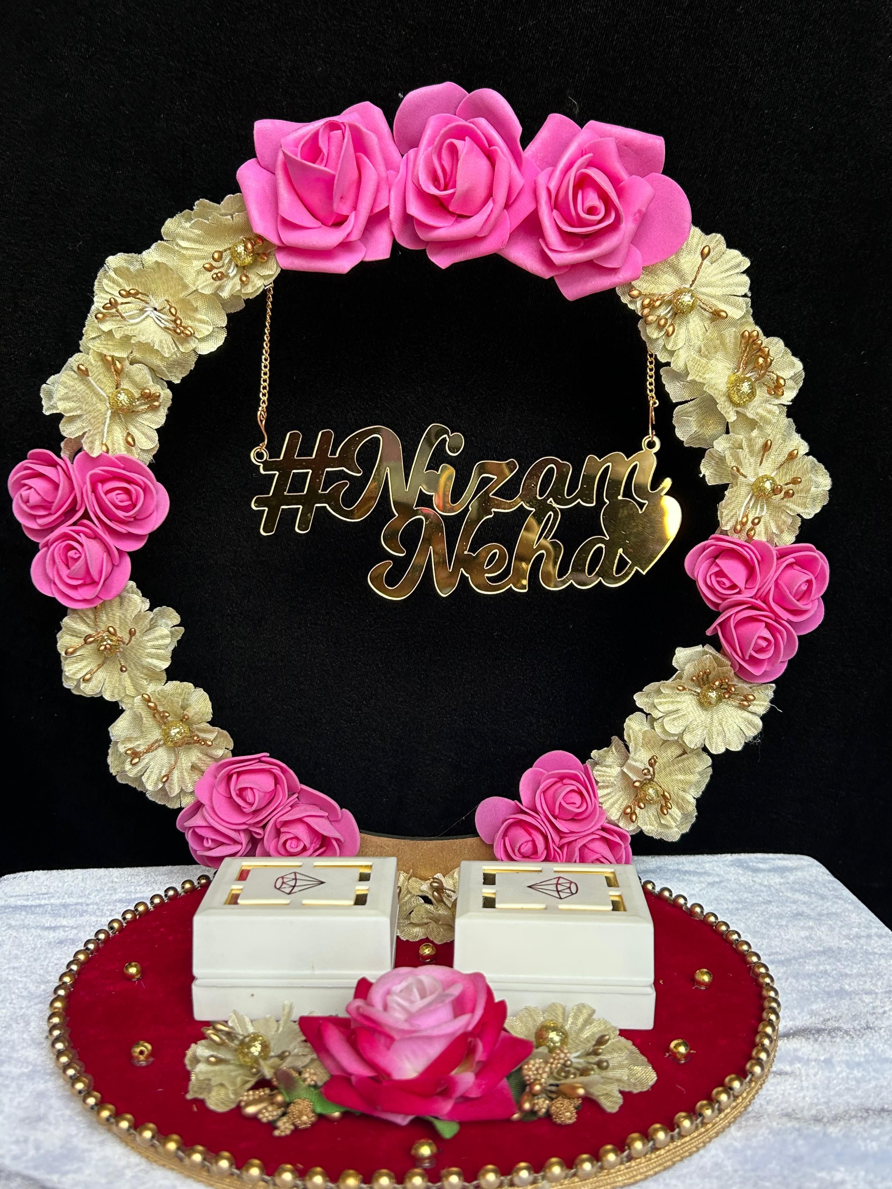 Engagement Ring platter with Customize name beautiful Floral work