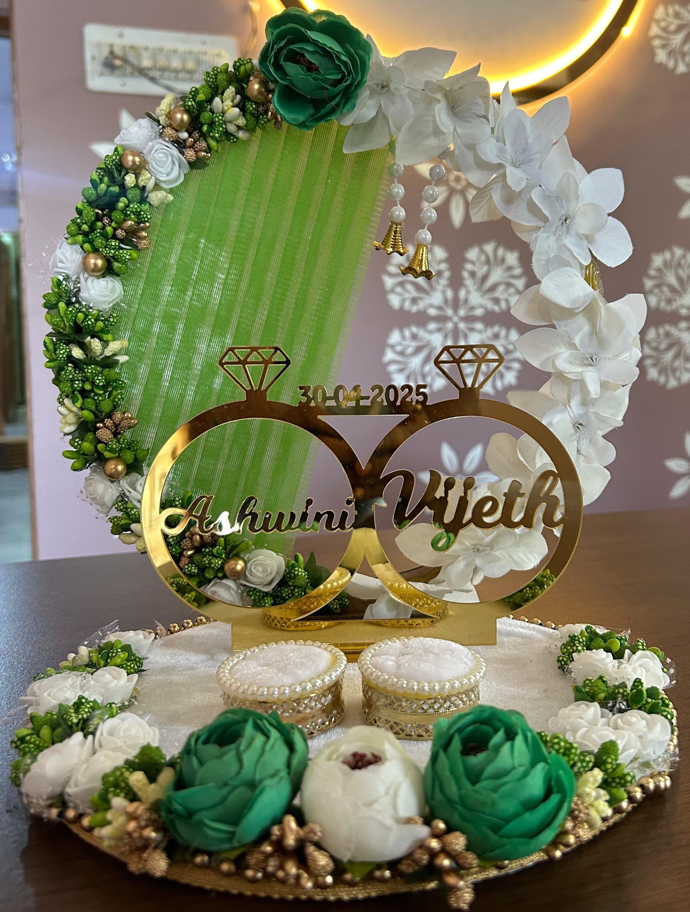 Customize Engagement Ring platter with beautiful Floral work