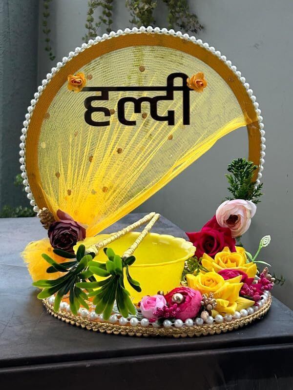 Decorative Haldi Plates Round Platter Holder Tray - Ideal for Haldi Ceremony