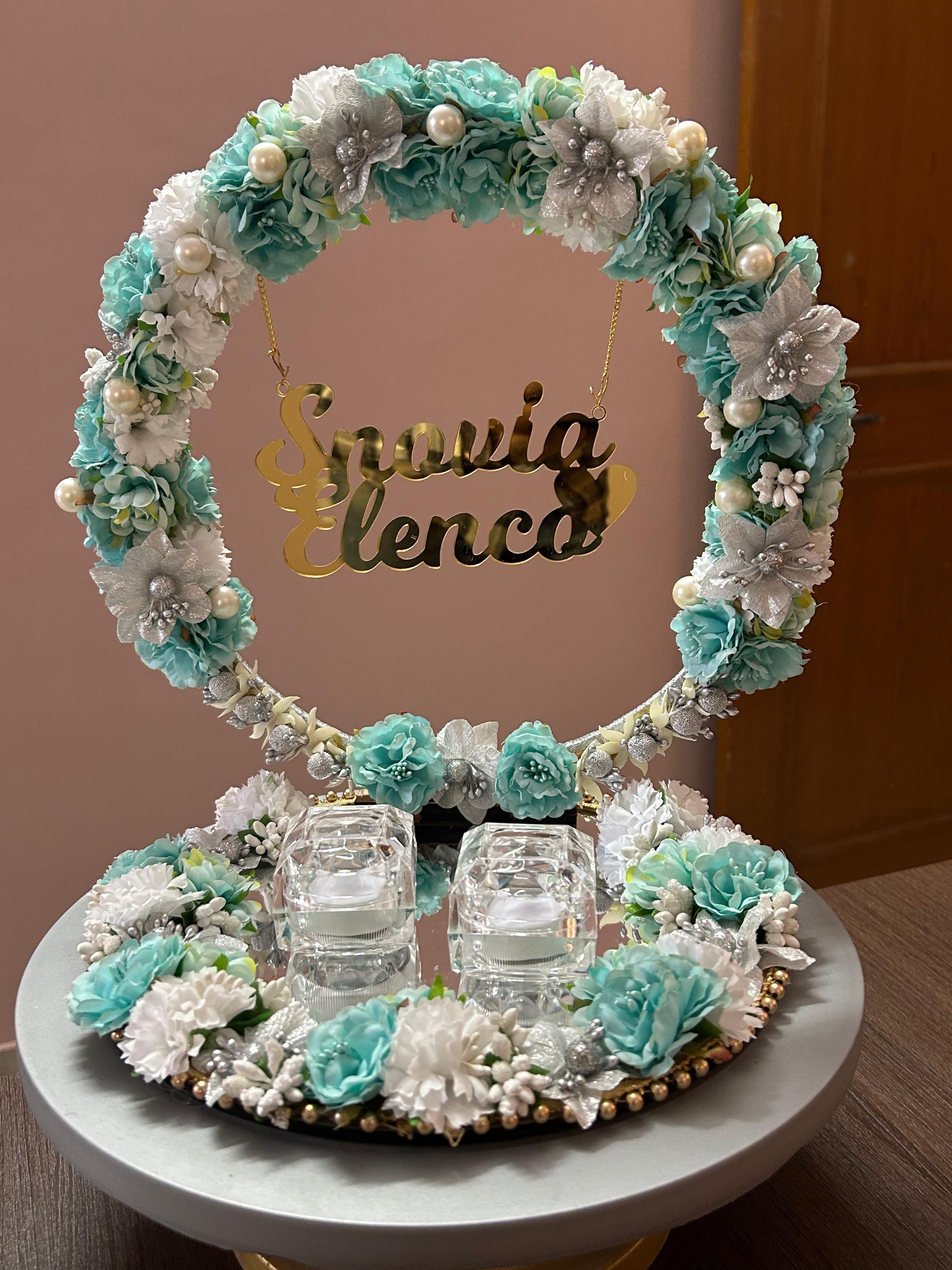 Engagement Ring platter with Customize name beautiful Floral work