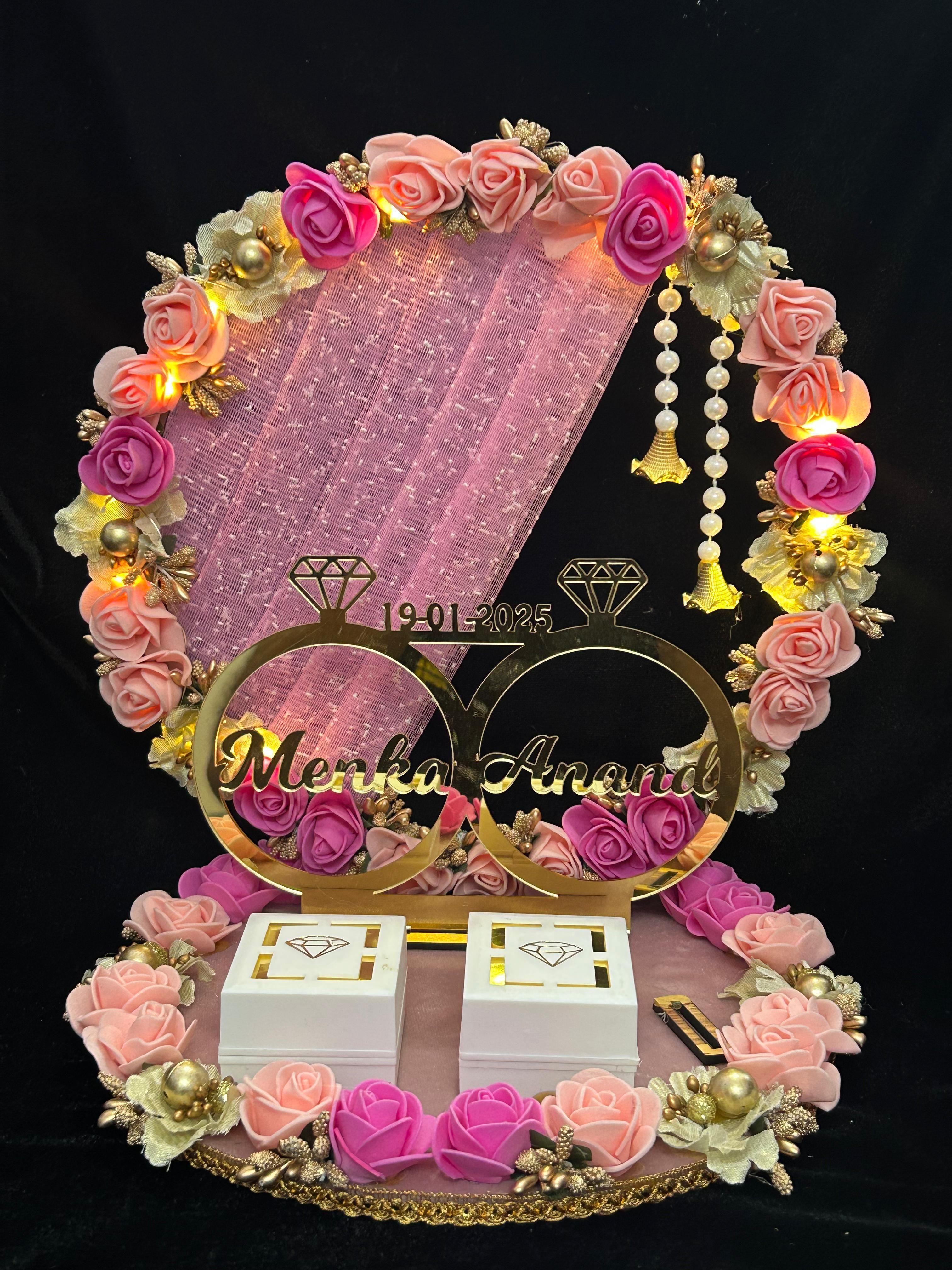 Engagement Ring platter with Customize name beautiful Floral work