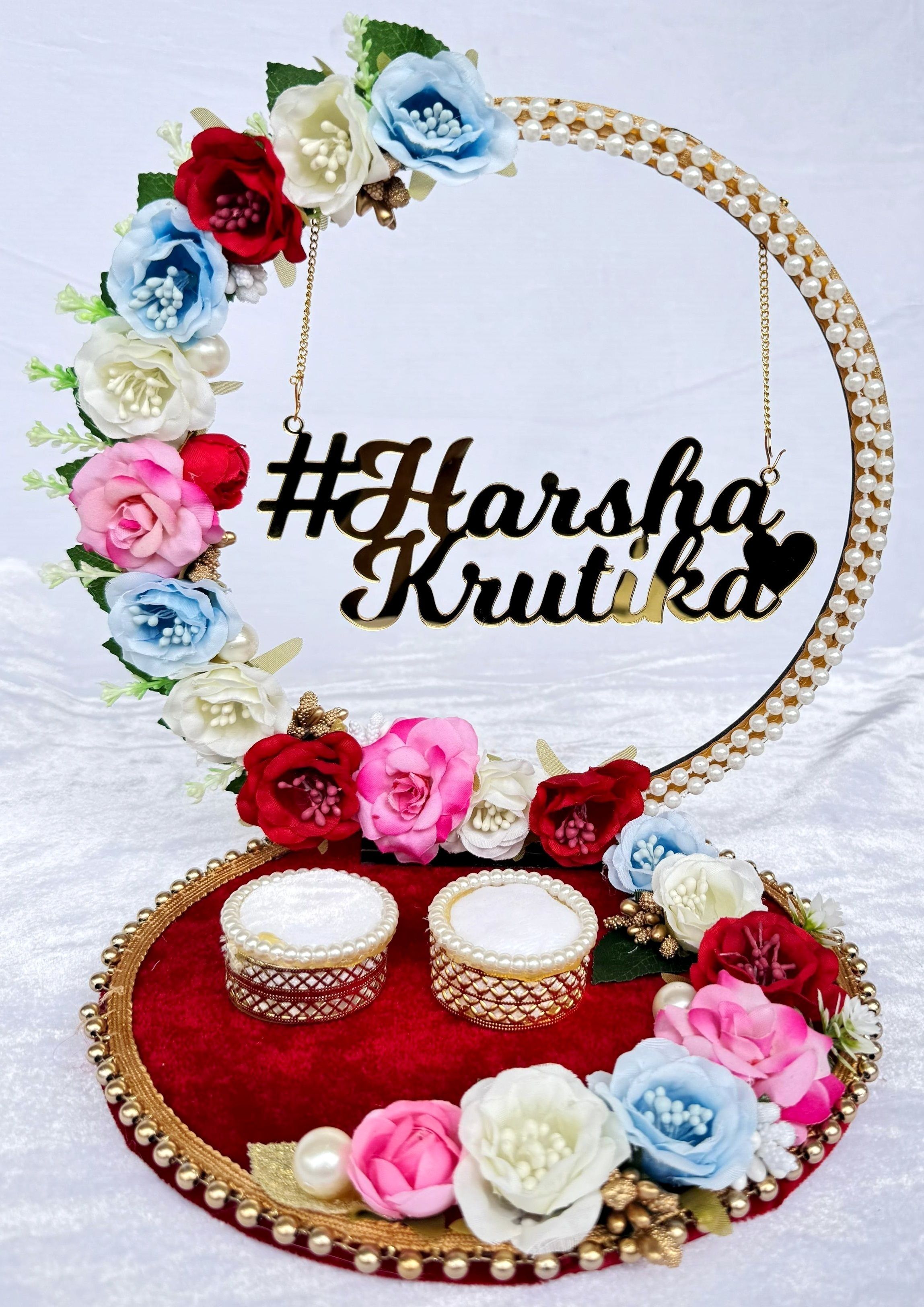 Engagement Ring platter with Customize name beautiful Floral work