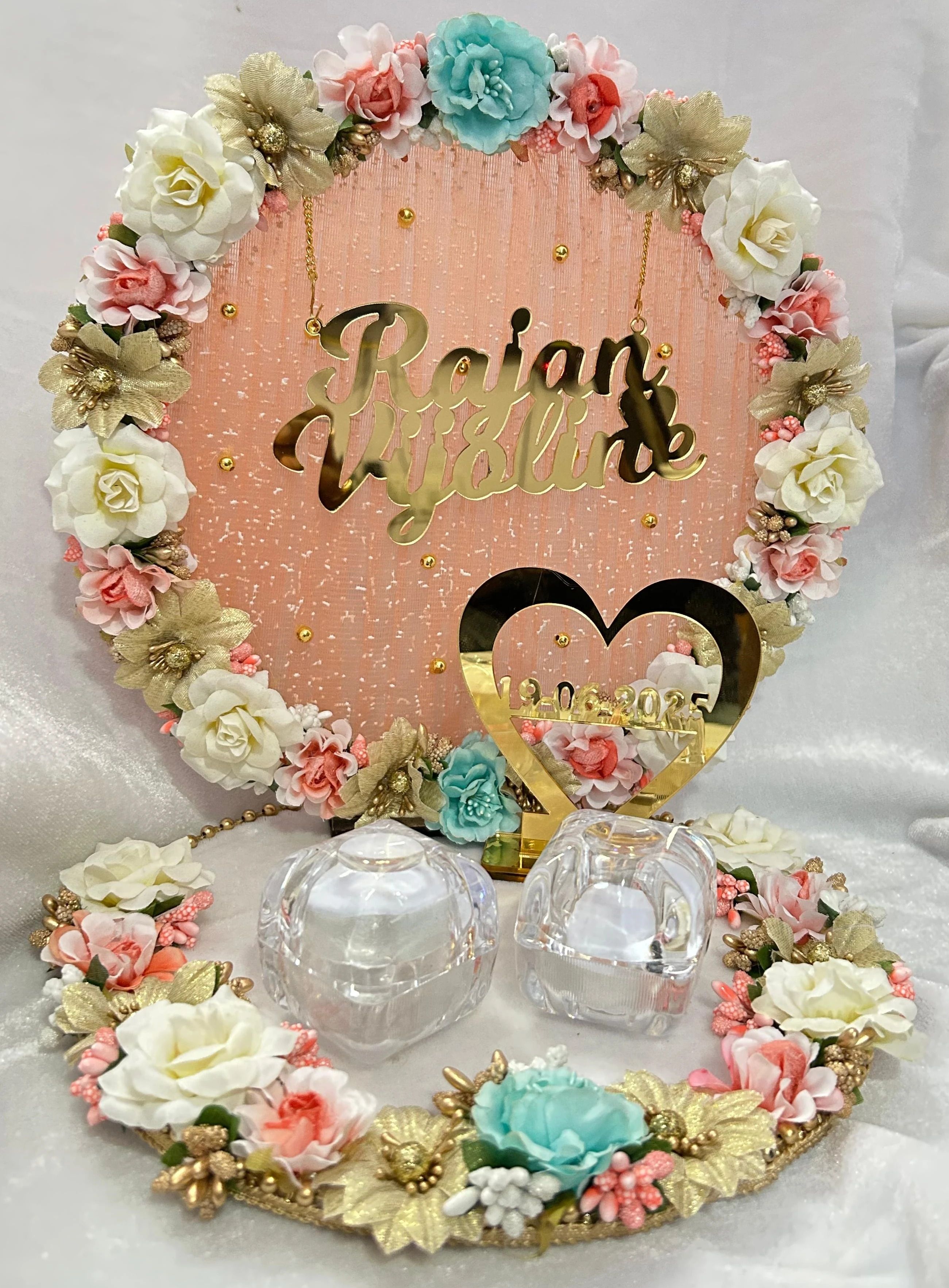 Customize Engagement Ring platter with beautiful Floral work