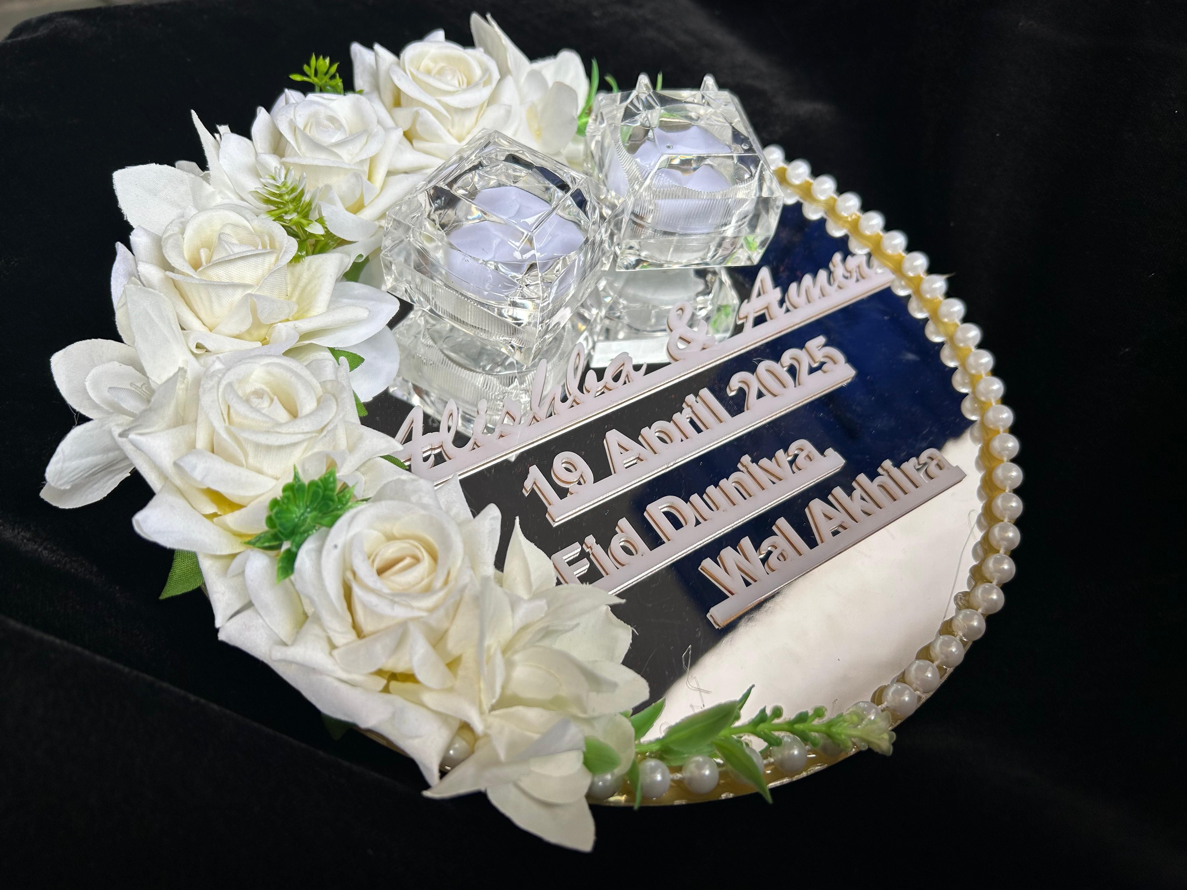 Engagement Ring platter with Customize name beautiful Floral work