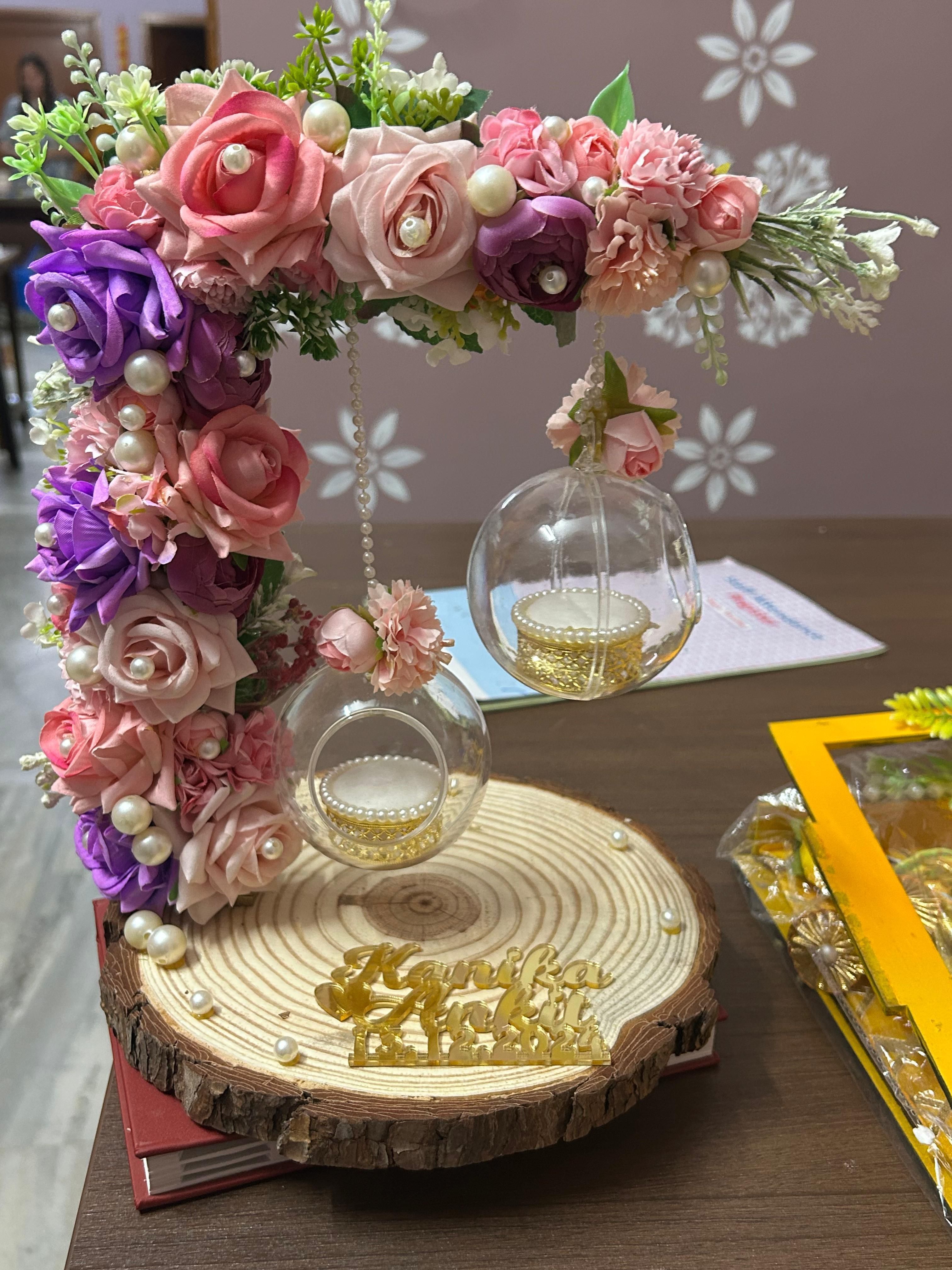 Engagement Ring platter with Customize name beautiful Floral work